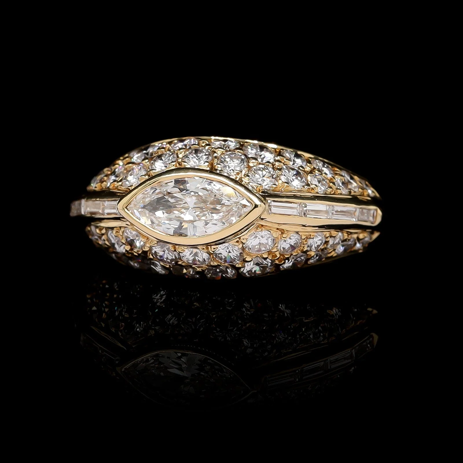 18K Yellow Gold Estate Marquise Diamond Ring