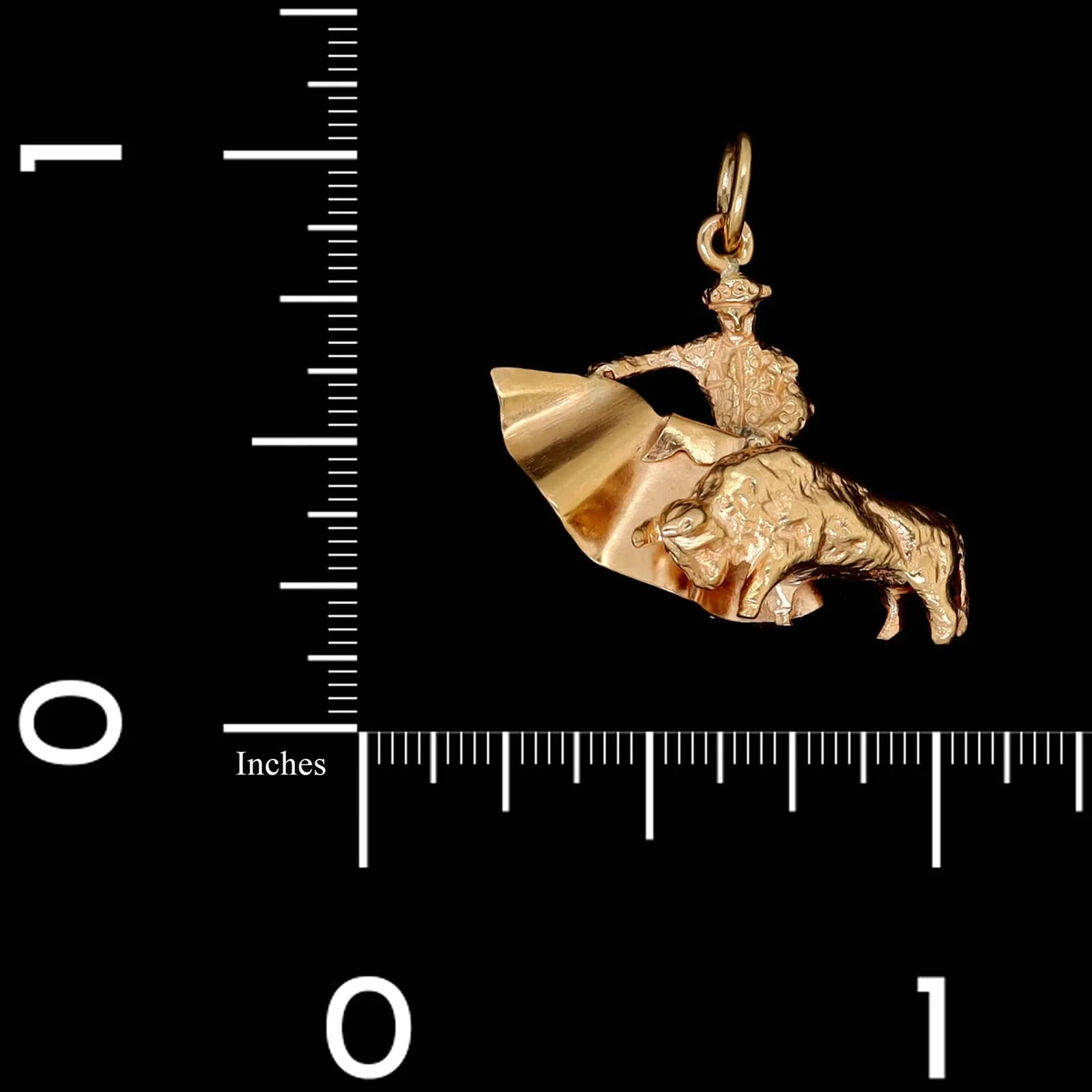 18K Yellow Gold Estate Matador and Bull Charm - Image 3