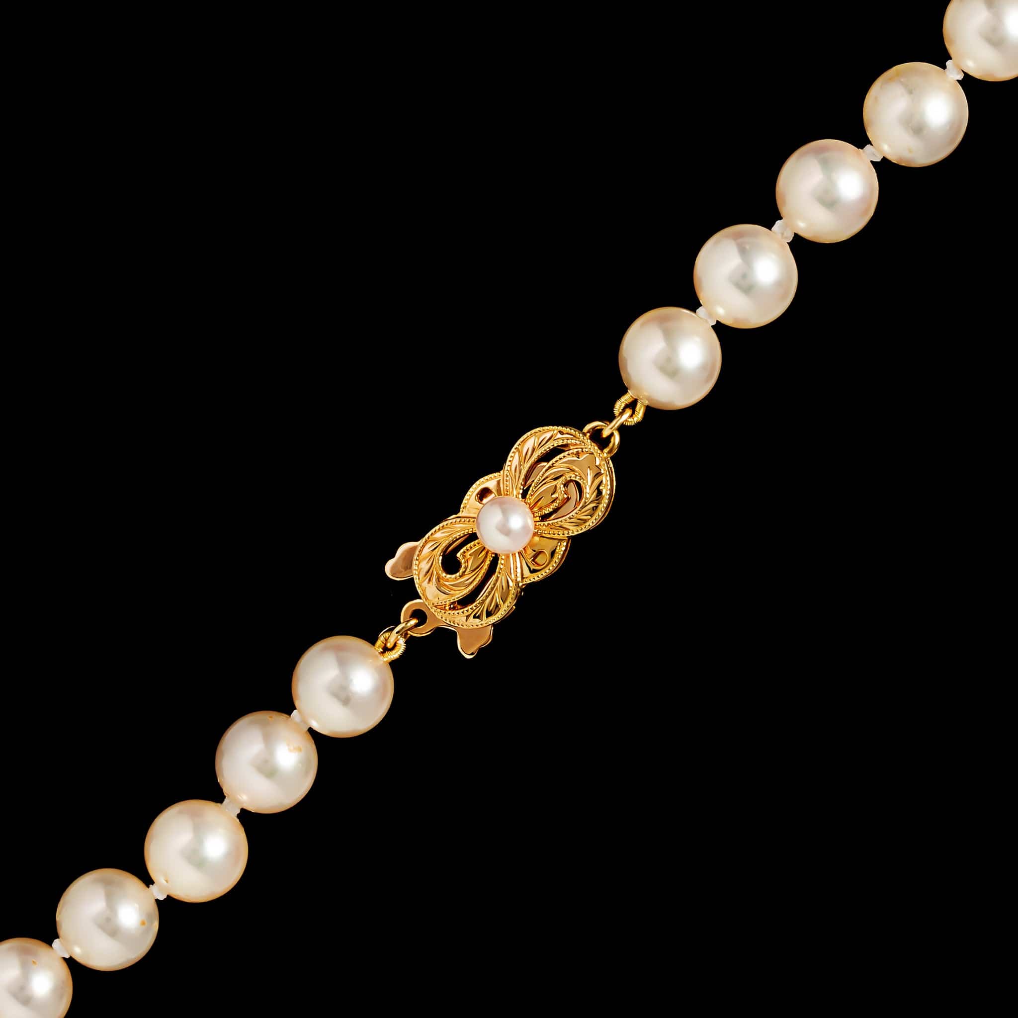 18K Yellow Gold Estate Mikimoto Akoya Cultured Pearl Necklace - Image 3