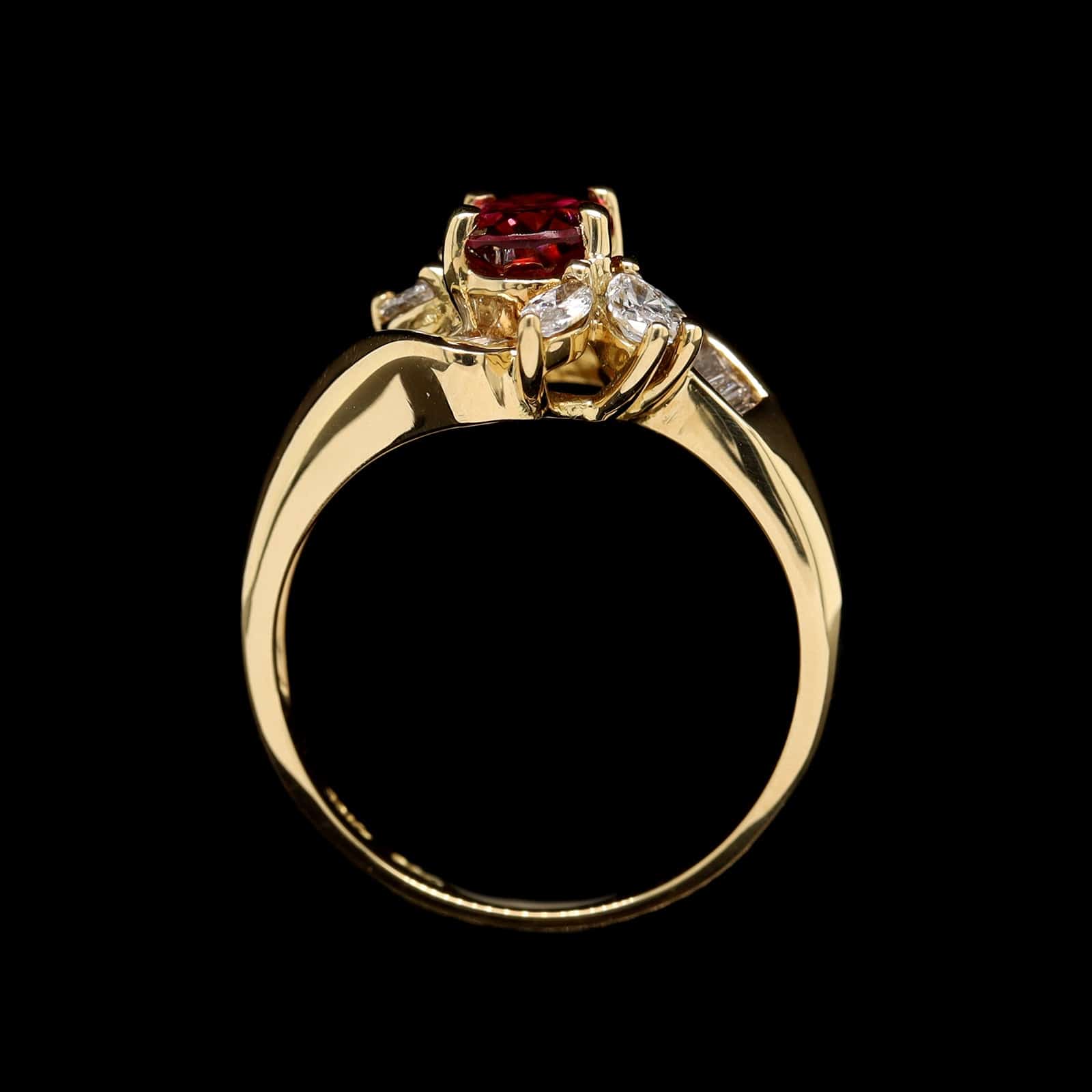 18K Yellow Gold Estate Pink Tourmaline and Diamond Ring - Image 3