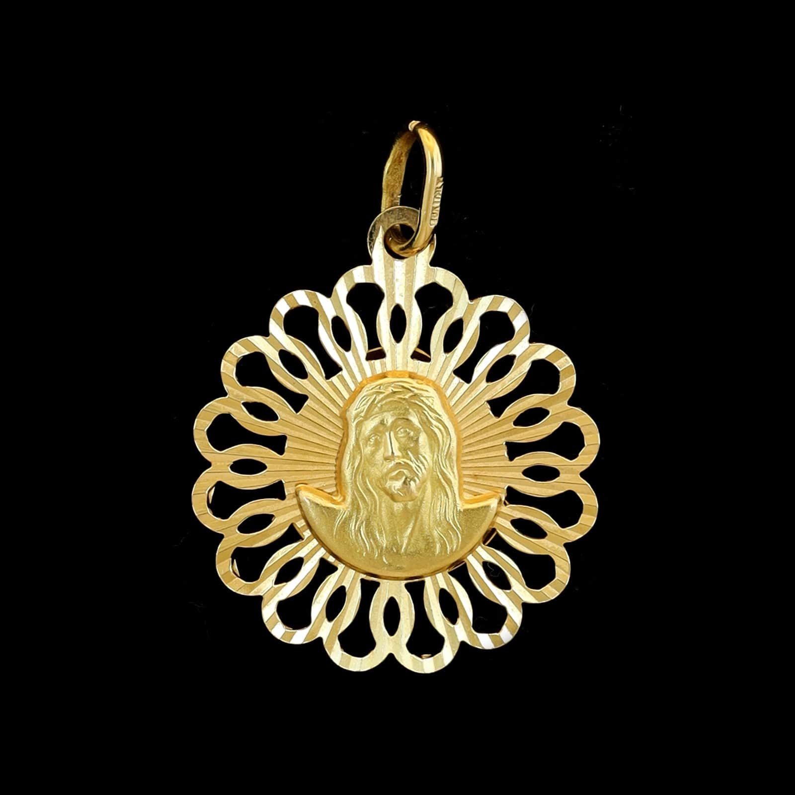 18K Yellow Gold Estate Reversible Madonna and Christ Head Medal