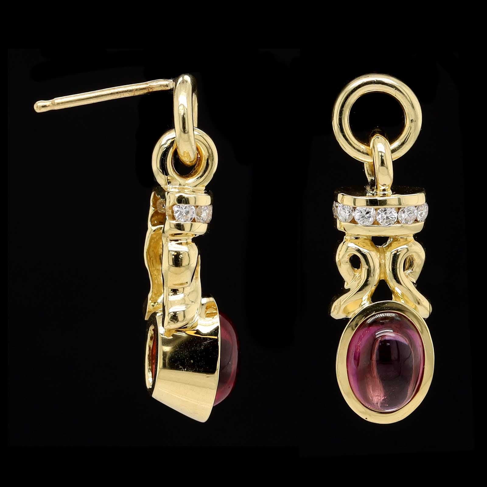 18K Yellow Gold Estate Rhodolite and Diamond Earrings