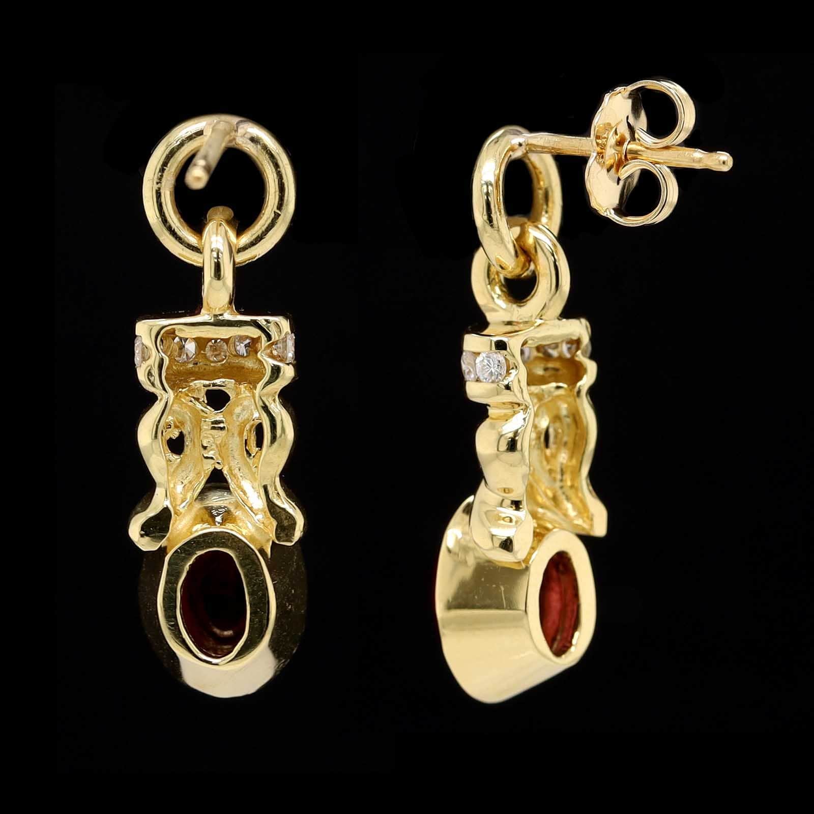 18K Yellow Gold Estate Rhodolite and Diamond Earrings - Image 2