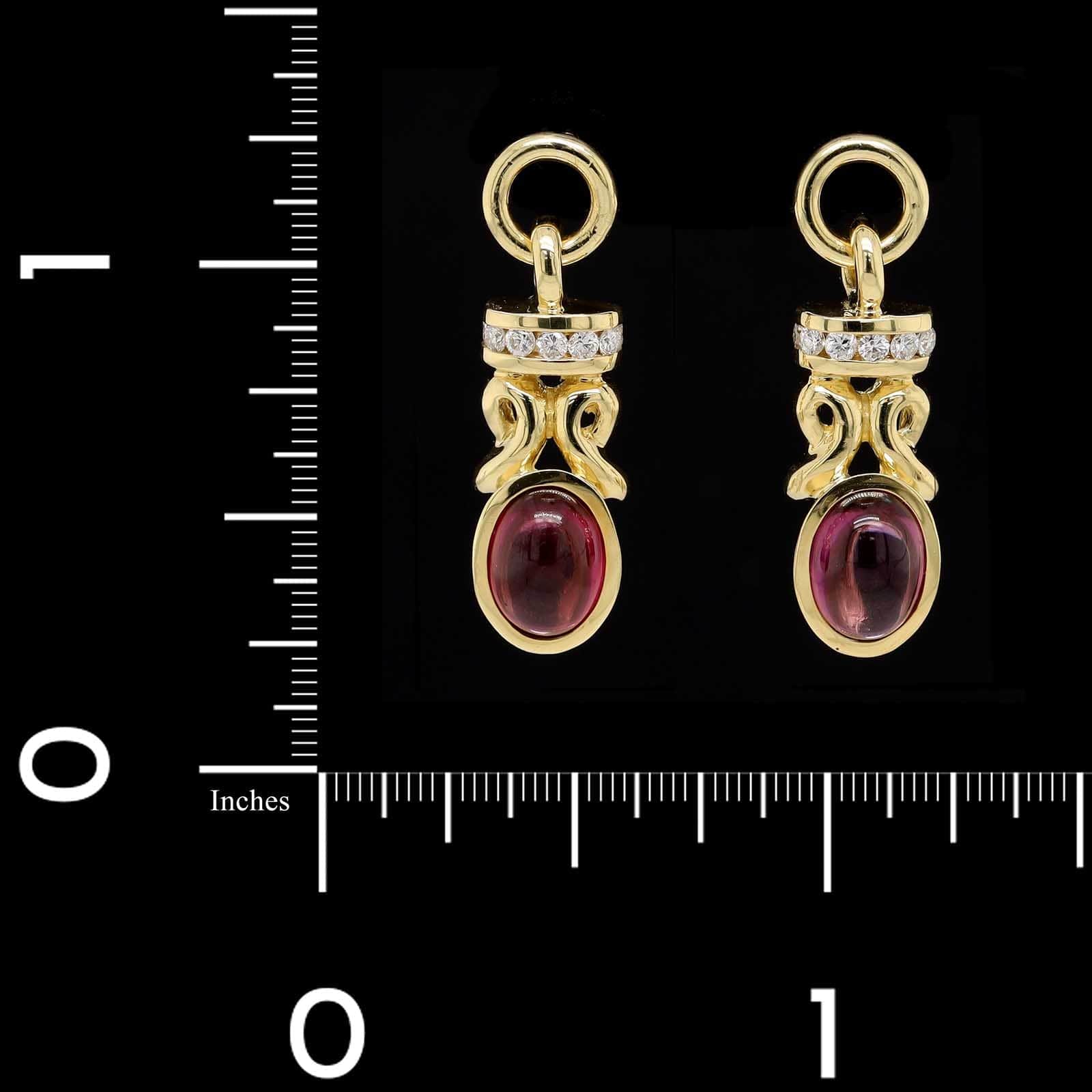 18K Yellow Gold Estate Rhodolite and Diamond Earrings - Image 3