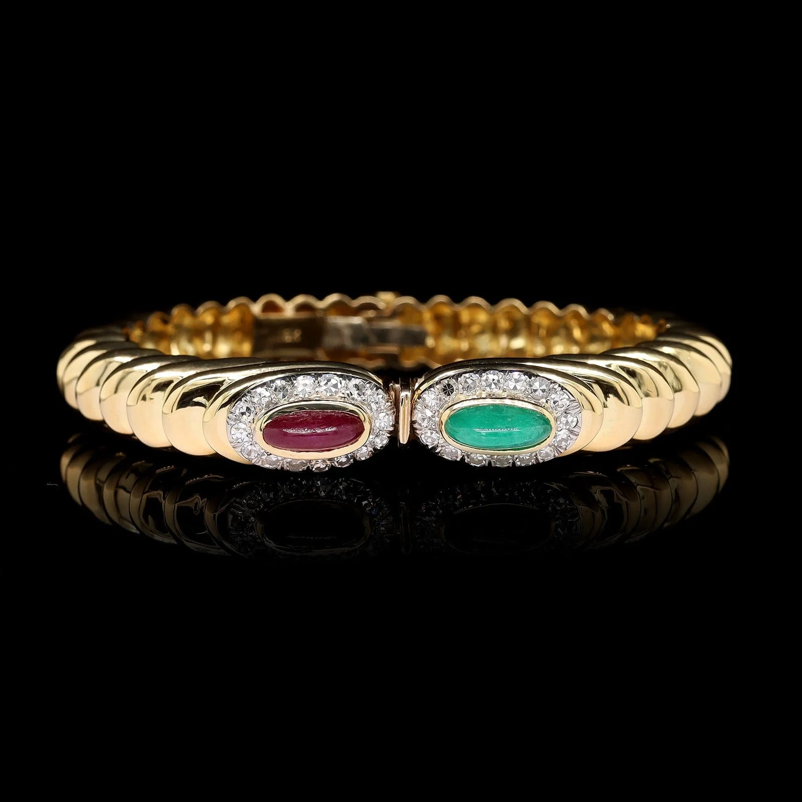 18K Yellow Gold Estate Ruby, Emerald and Diamond Bangle