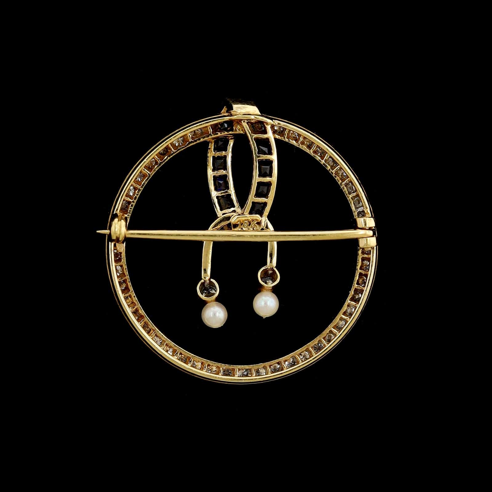 18K Yellow Gold Estate Sapphire and Diamond Pendant Brooch - Image 2