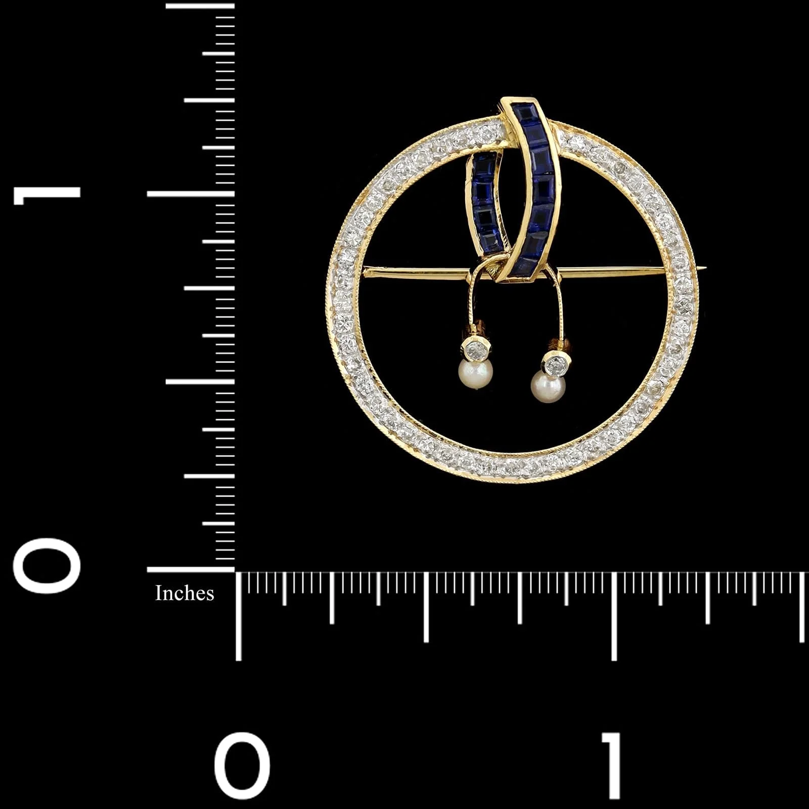 18K Yellow Gold Estate Sapphire and Diamond Pendant Brooch - Image 3