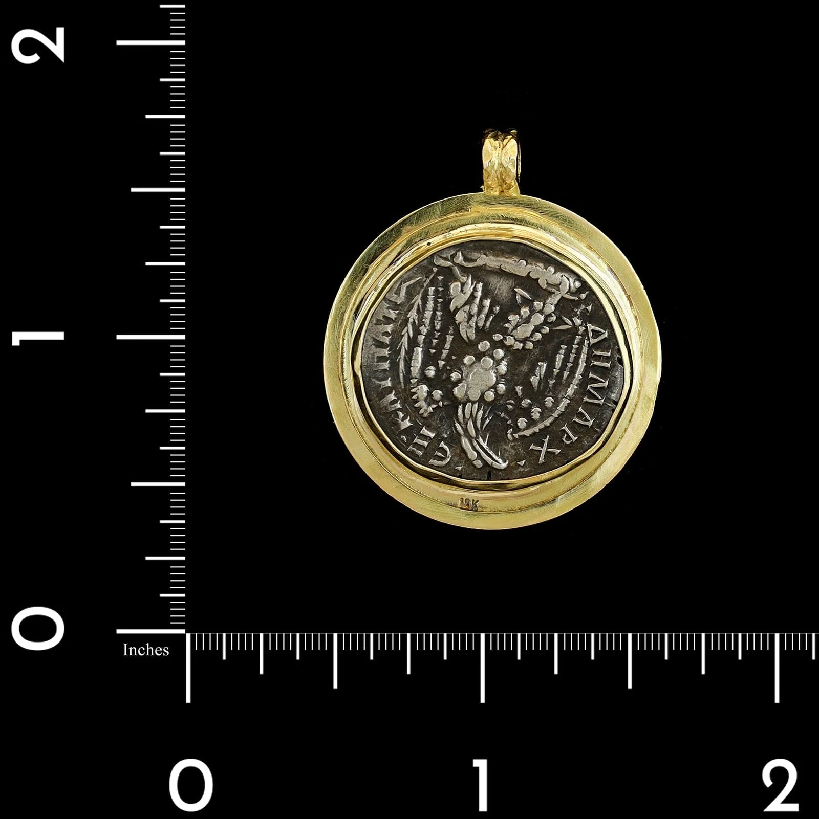 18K Yellow Gold Estate Silver Roman Coin Pendant - Image 3