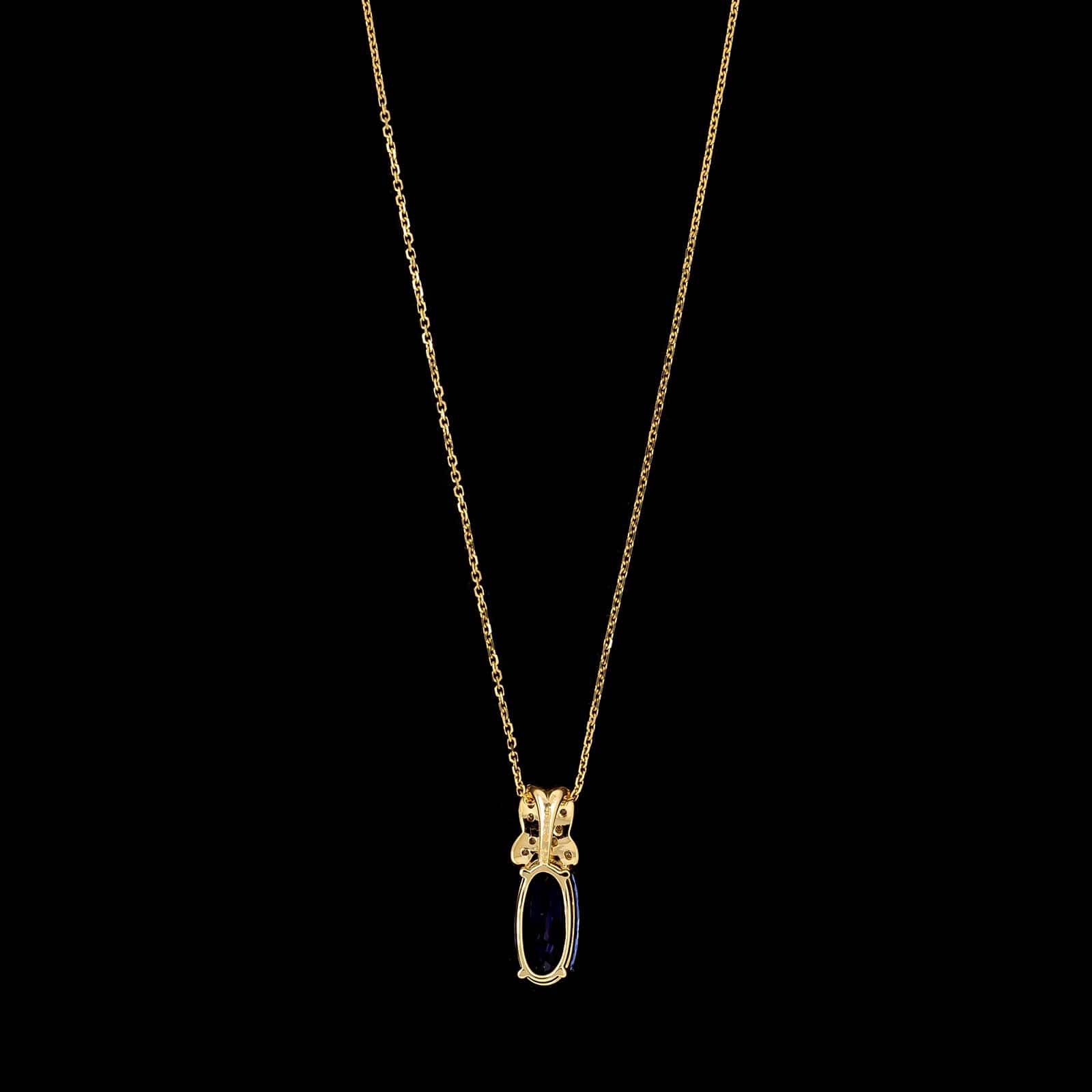18K Yellow Gold Estate Tanzanite and Diamond Pendant Necklace - Image 2