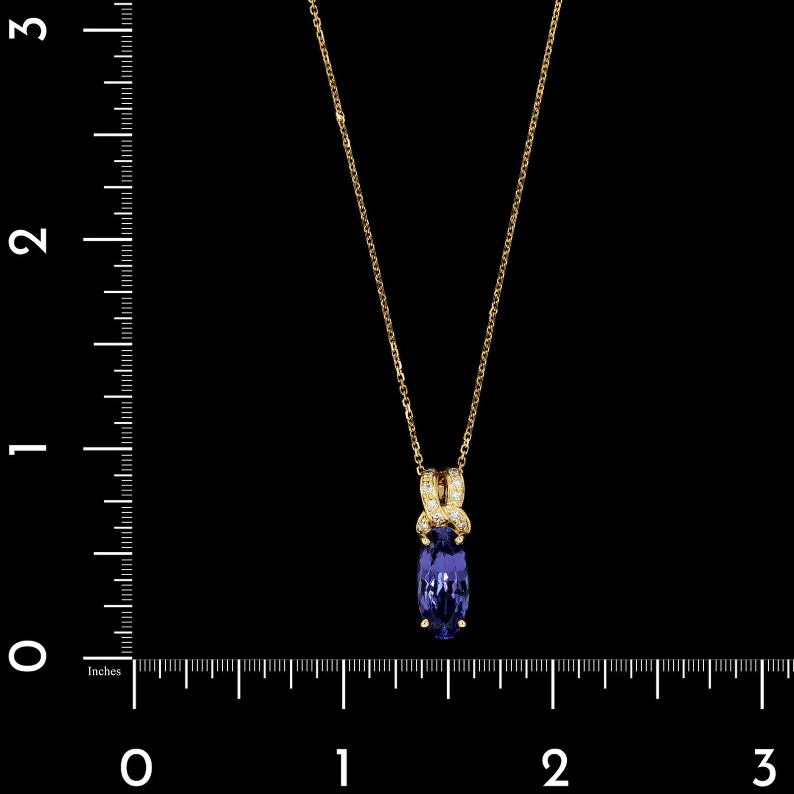 18K Yellow Gold Estate Tanzanite and Diamond Pendant Necklace - Image 4