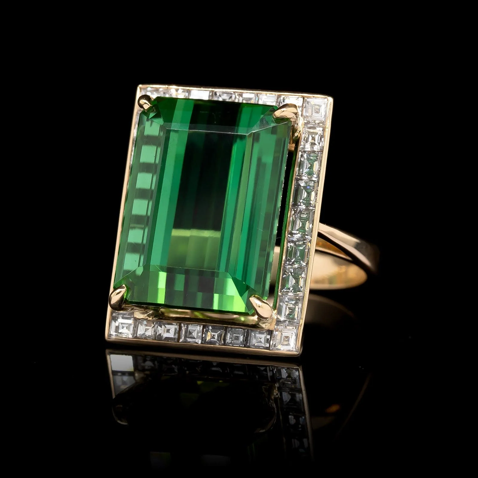 18K Yellow Gold Estate Tourmaline Diamond Ring