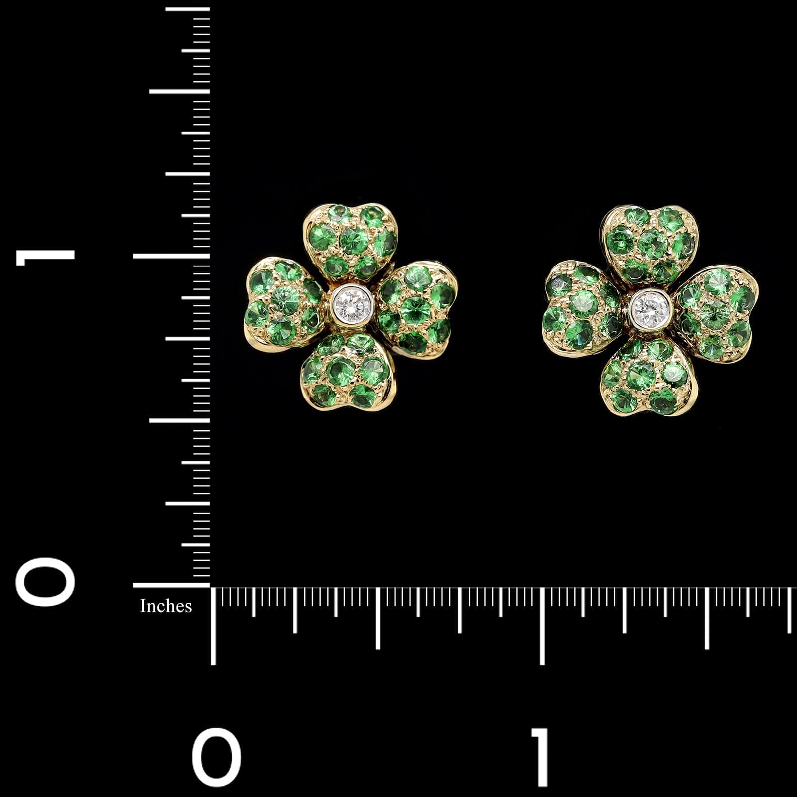 18K Yellow Gold Estate Tsavorite and Diamond Flower Earrings - Image 3