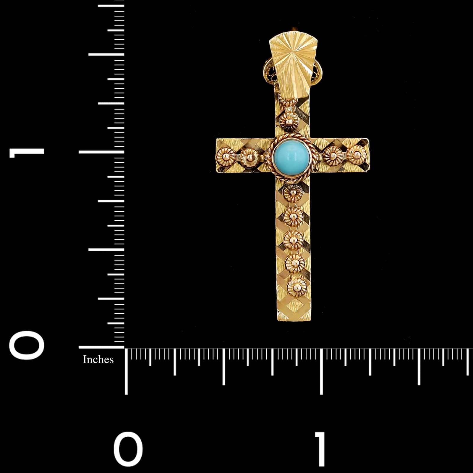 18K Yellow Gold Estate Turquoise Cross - Image 3