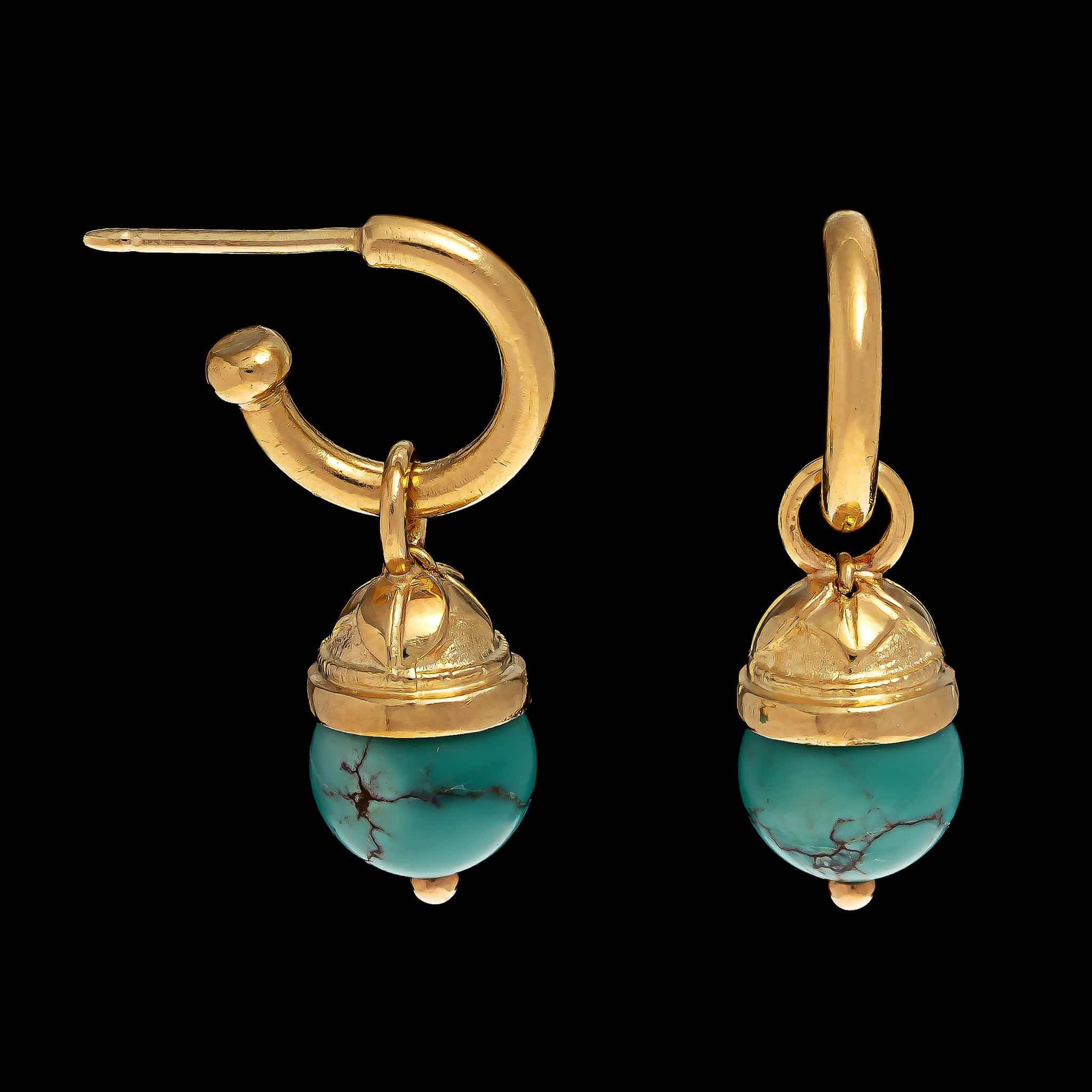 18K Yellow Gold Estate Turquoise Earrings