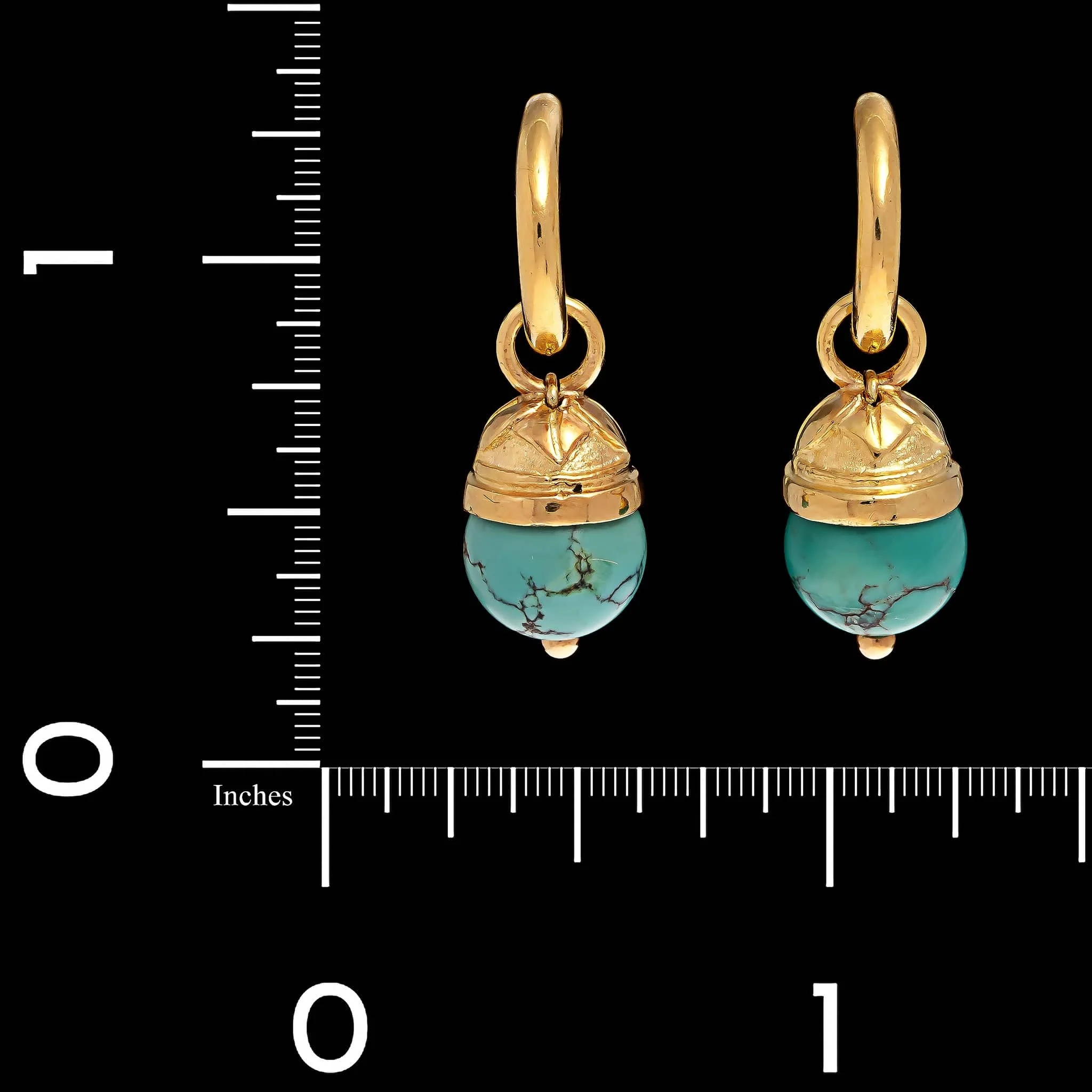 18K Yellow Gold Estate Turquoise Earrings - Image 2
