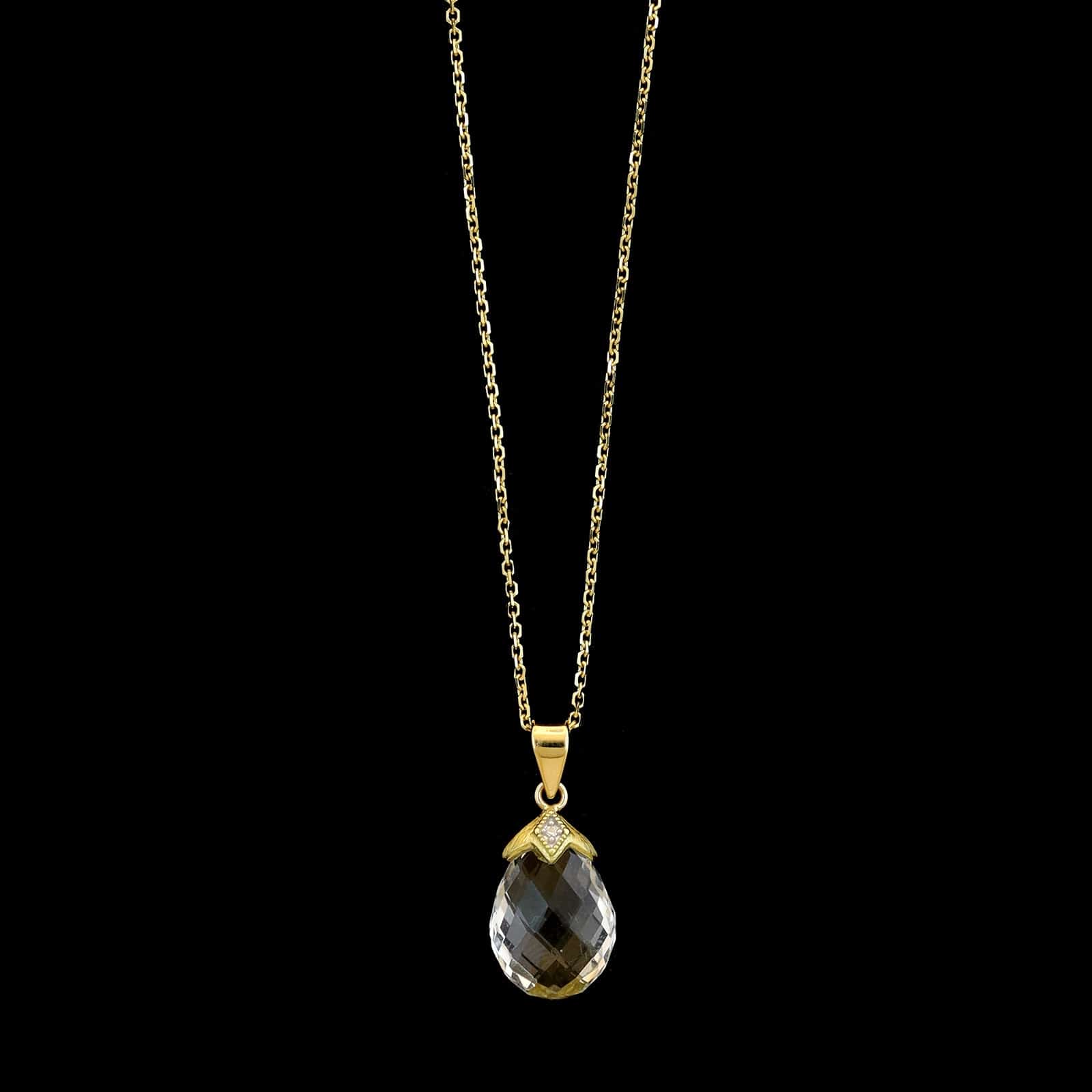 18K Yellow Gold Estate White Topaz and Diamond Pendant Necklace&nbsp;