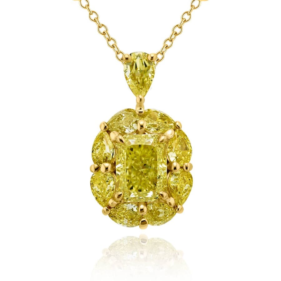 18K Yellow Gold Radiant-Cut Fancy Yellow Diamond Certified Pendant