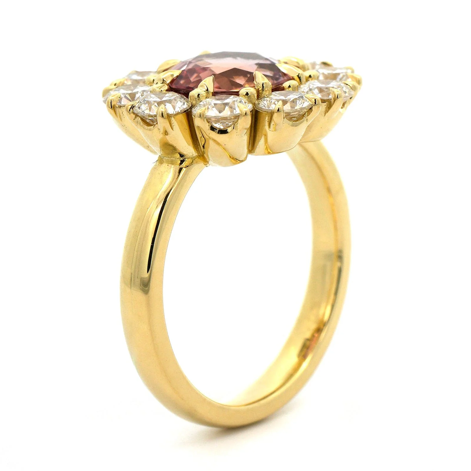 18K Yellow Gold Padparadscha Sapphire Diamond Ring - Image 2