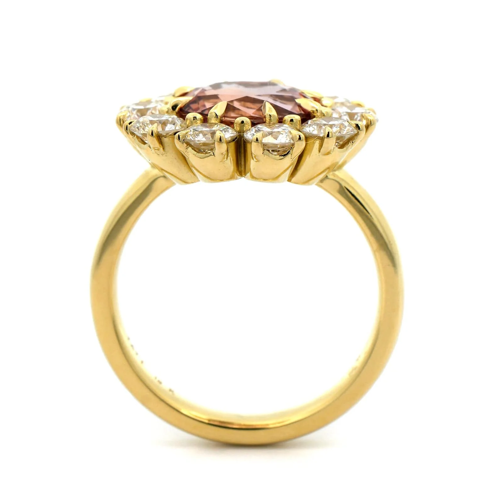 18K Yellow Gold Padparadscha Sapphire Diamond Ring - Image 3