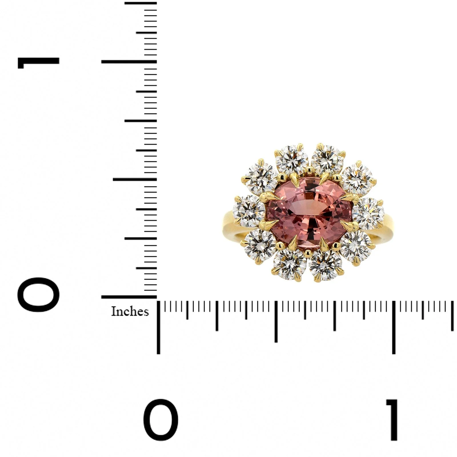 18K Yellow Gold Padparadscha Sapphire Diamond Ring - Image 4