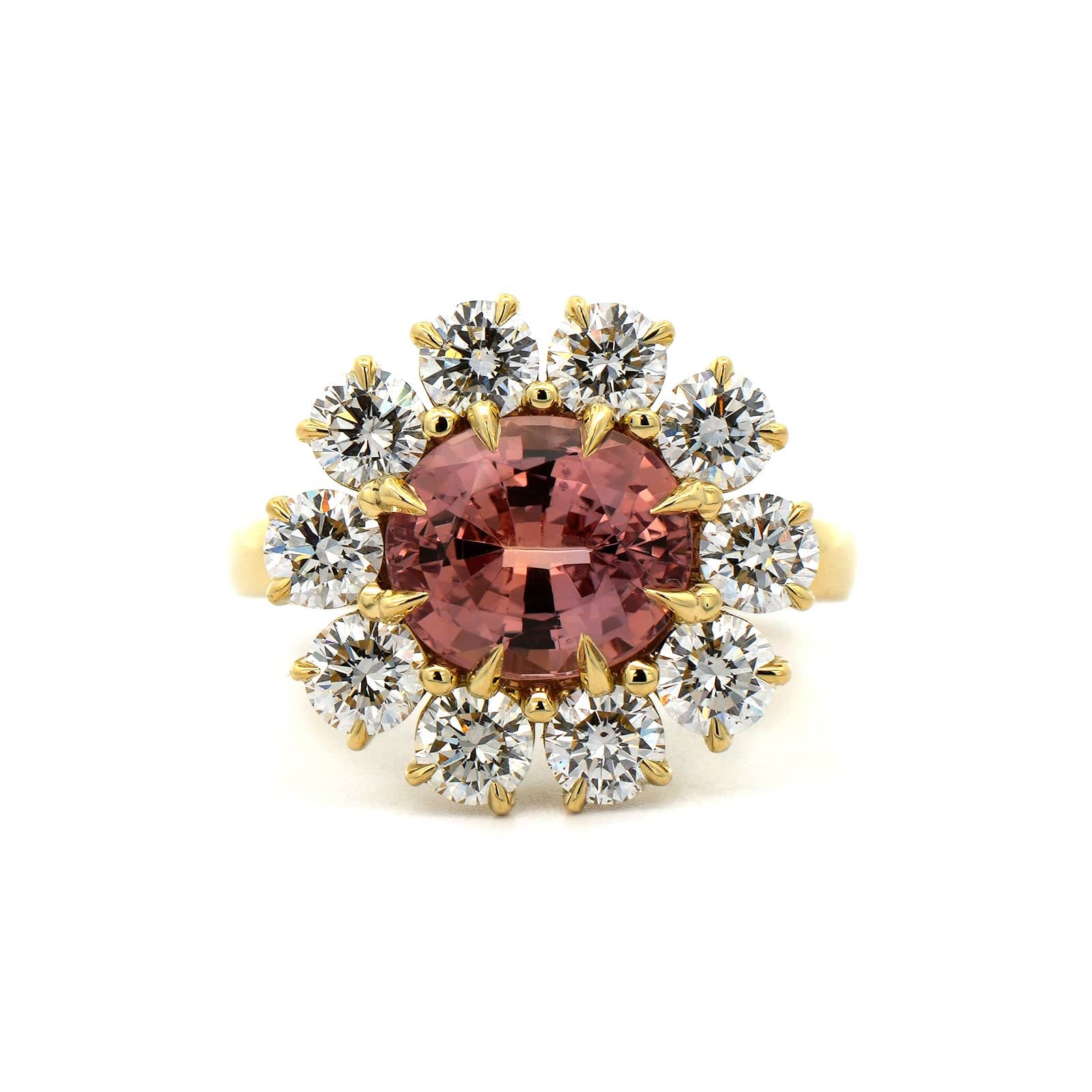 18K Yellow Gold Padparadscha Sapphire Diamond Ring - Image 5