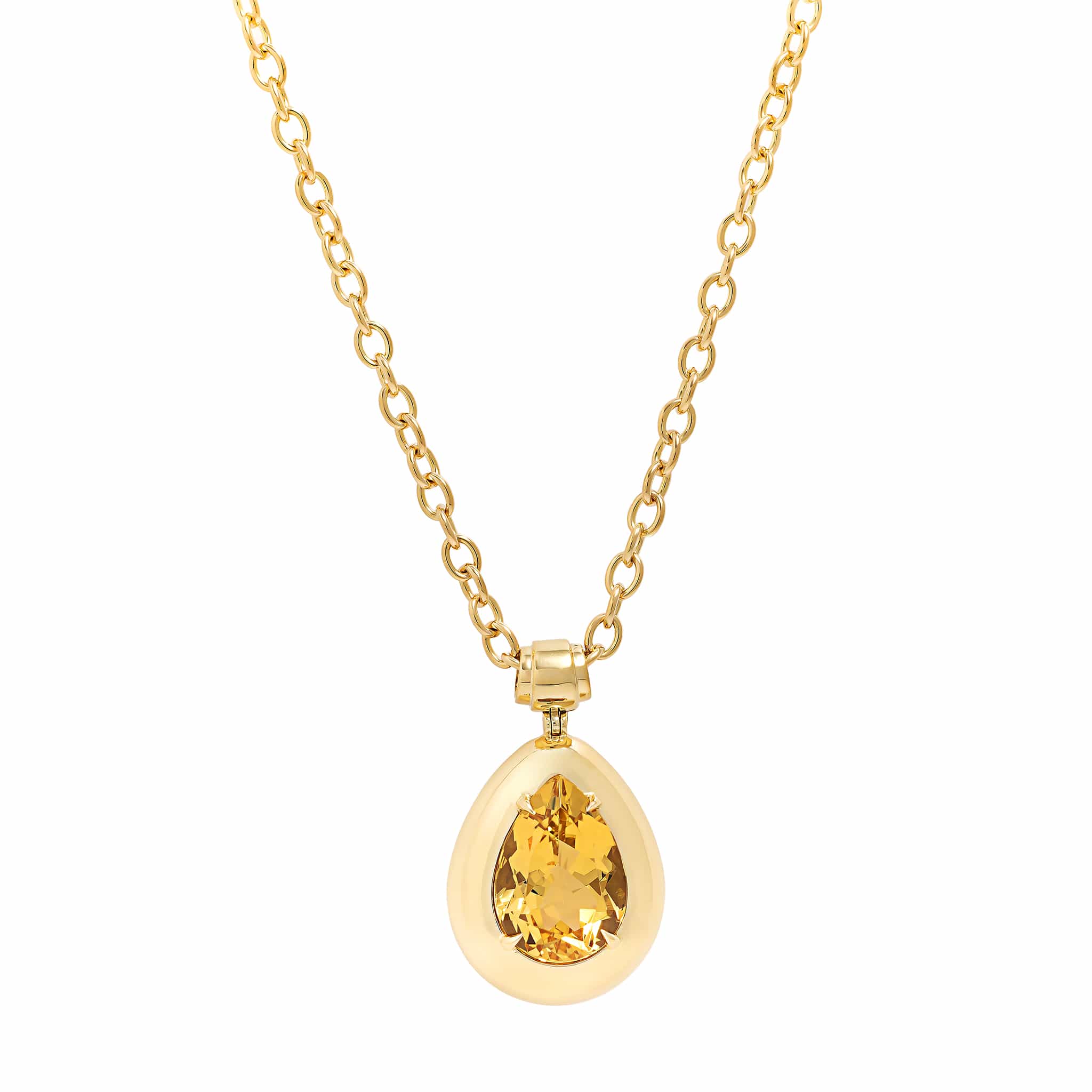 18K Yellow Gold Pear Shaped Golden Beryl Pendant Necklace