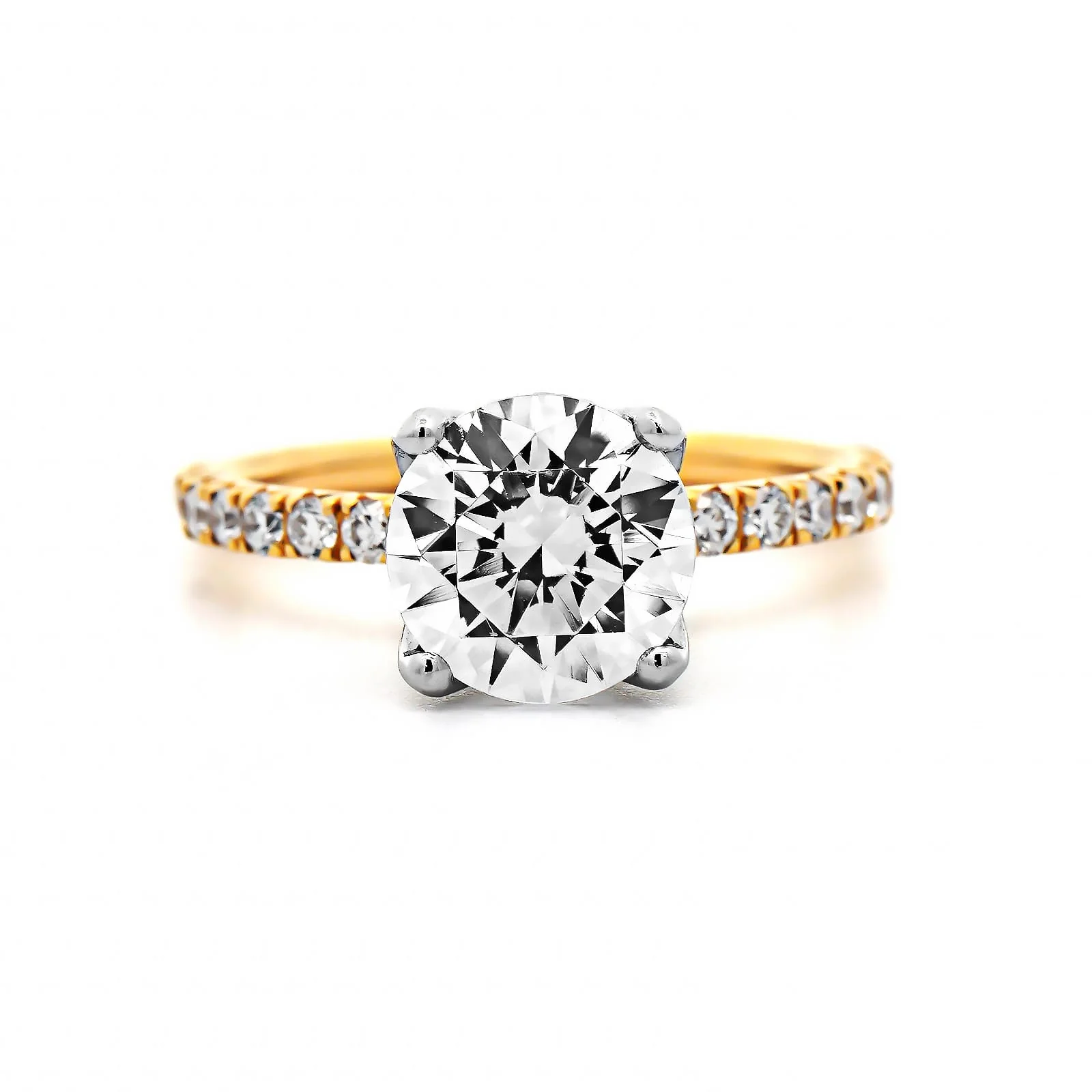 18K Yellow Gold Shared Prong Round Diamond Engagement Ring Setting - Image 5