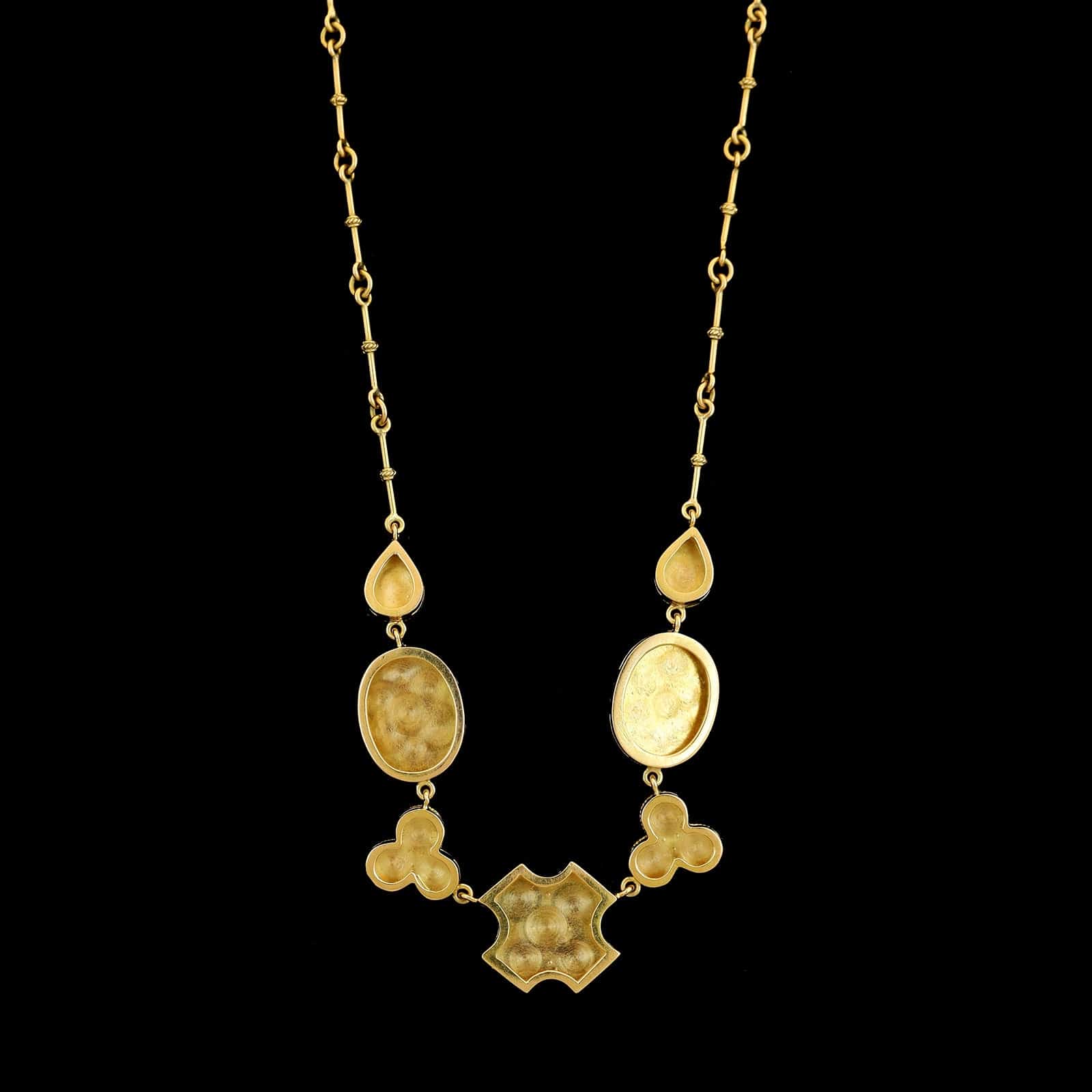 19K Yellow Gold Estate Sapphire and Diamond Filigree Necklace - Image 2