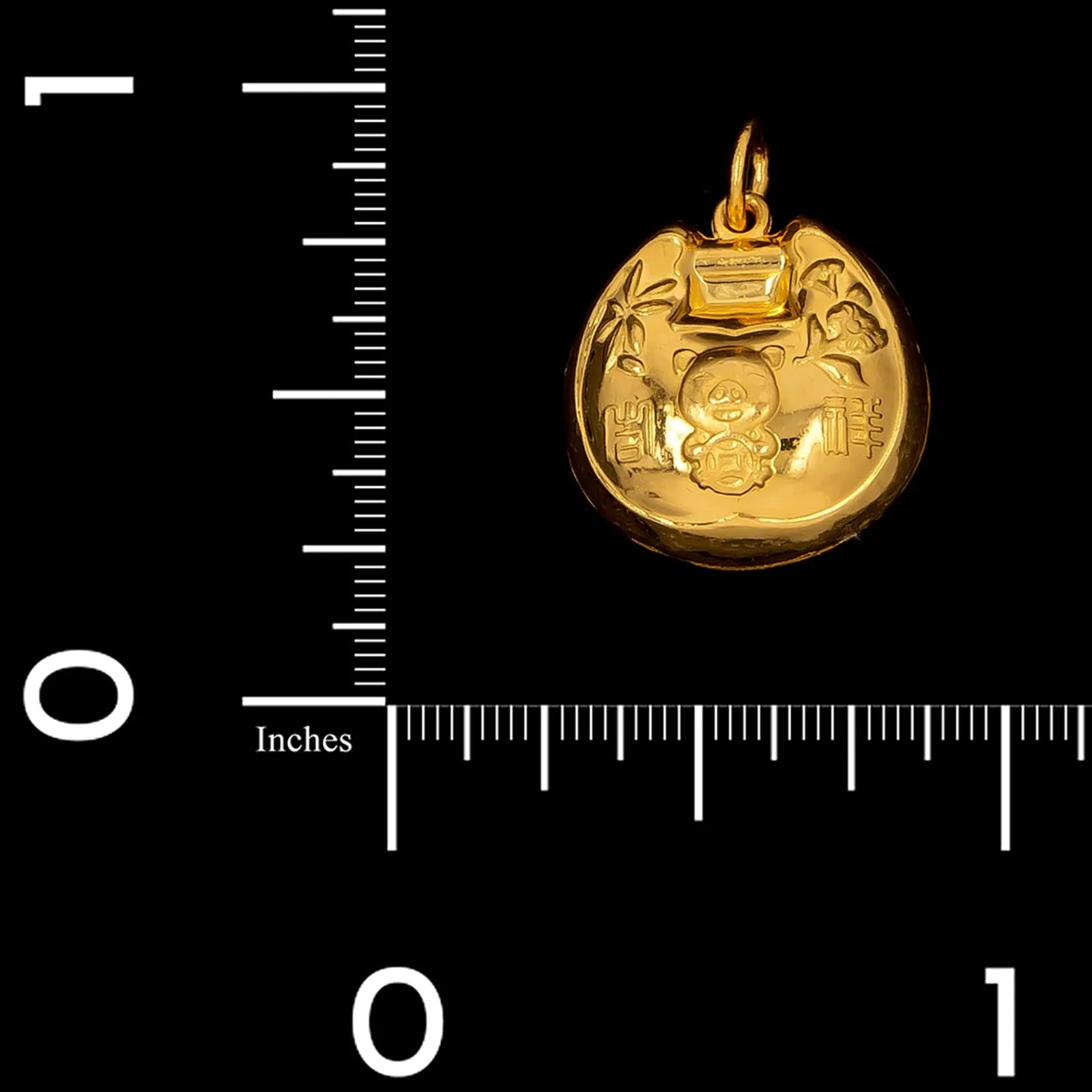 24K Yellow Gold Estate Chinese Longevity Lock Pig Charm - Image 2