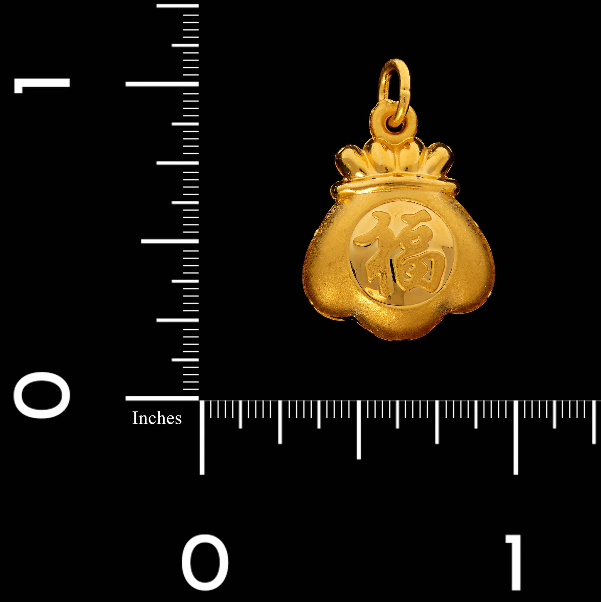 24K Yellow Gold Estate Chinese Lucky Bag Good Luck Symbol Charm - Image 2