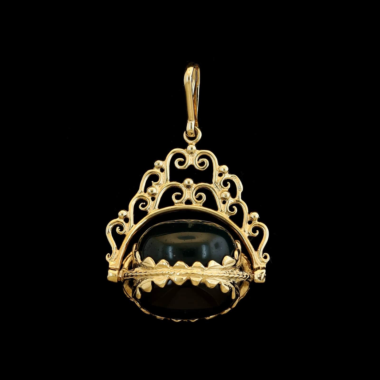 9K Yellow Gold Estate Gemset Spinning Fob Pendant - Image 2