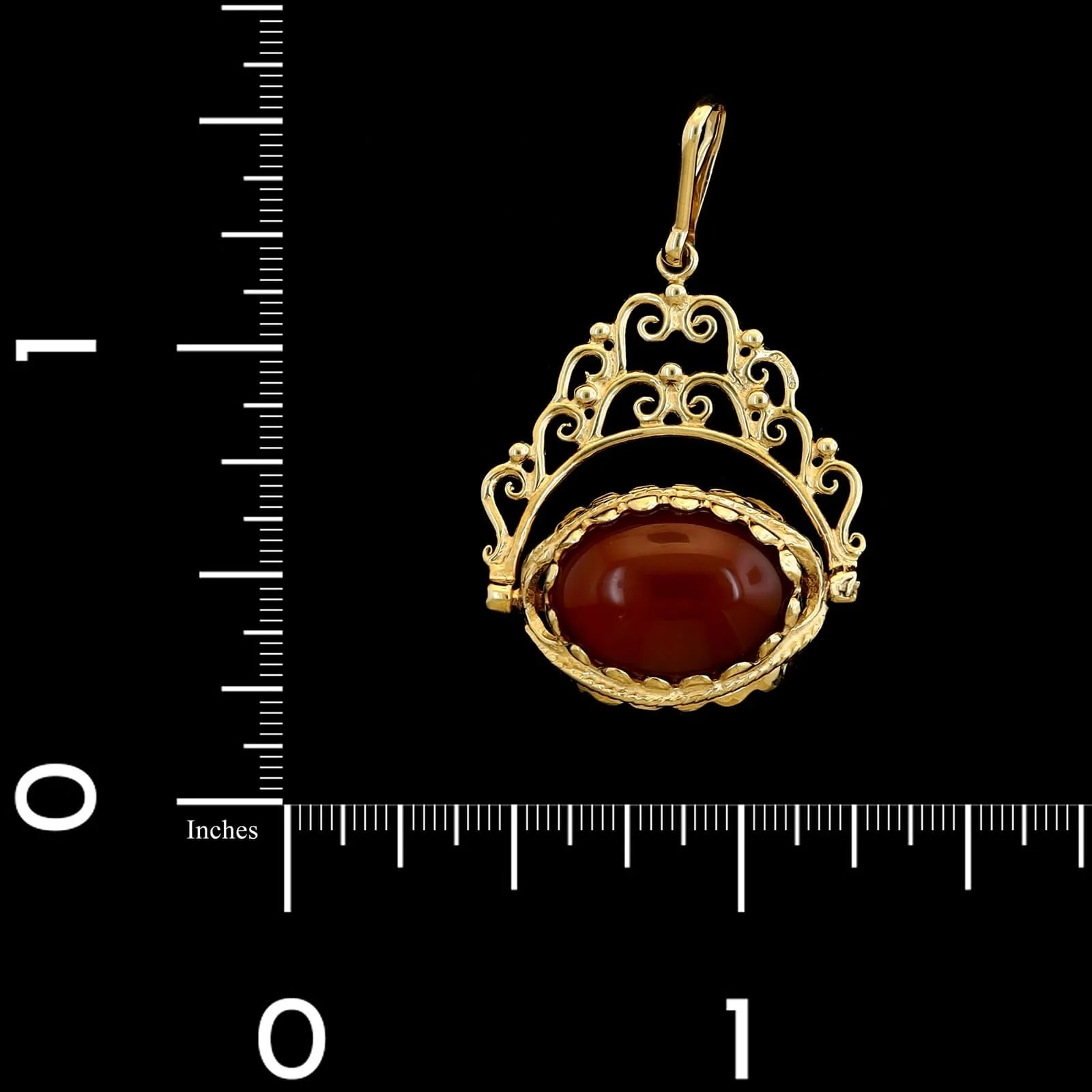9K Yellow Gold Estate Gemset Spinning Fob Pendant - Image 3