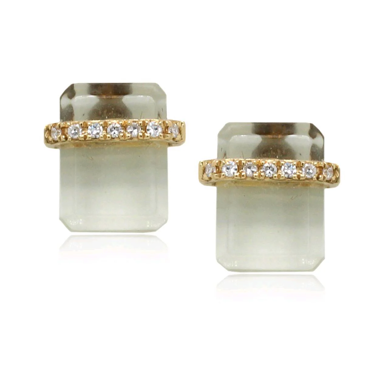 14K Yellow Gold Green Amethyst Stud Earrings