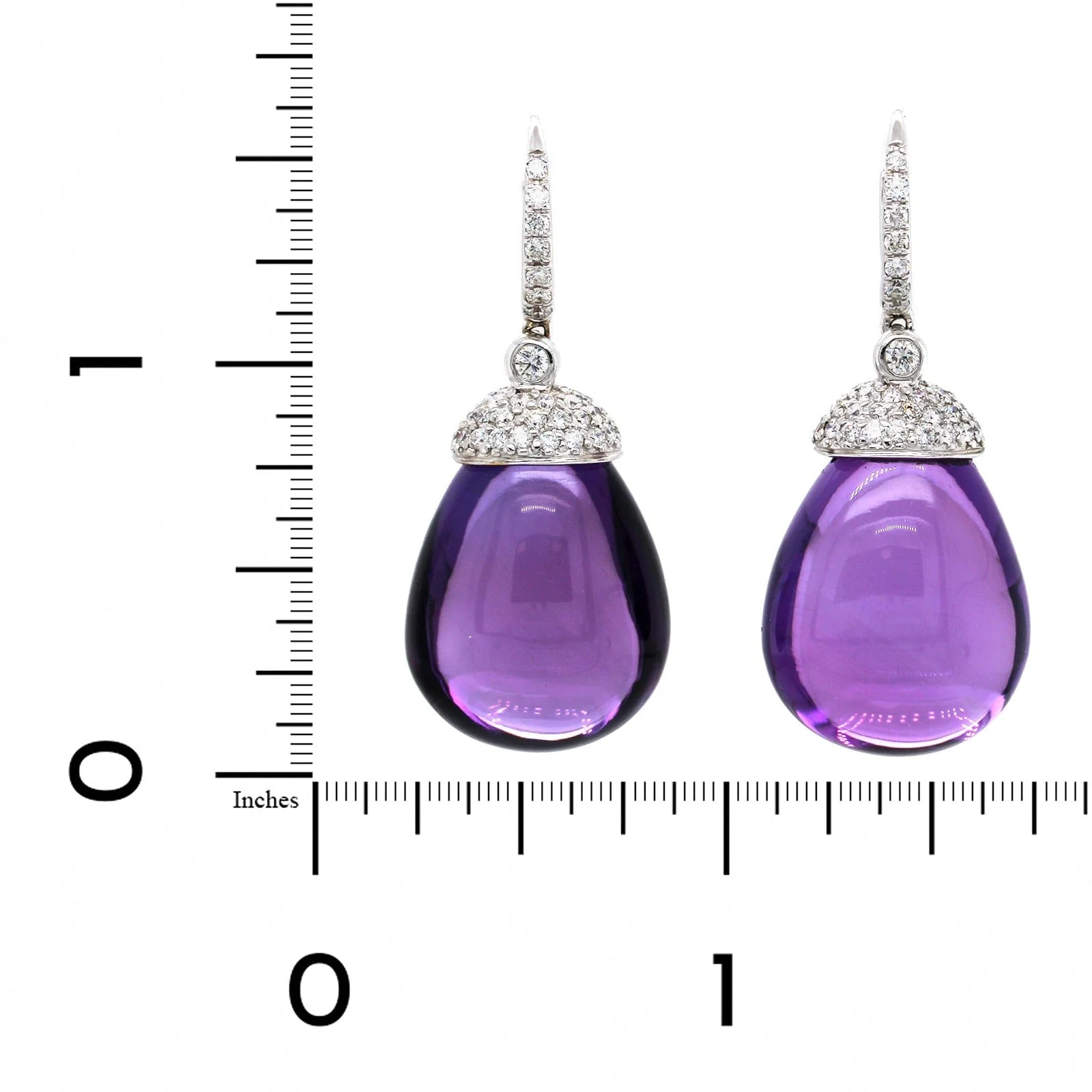 18K White Gold Cabochon Amethyst Drop Earrings - Image 2