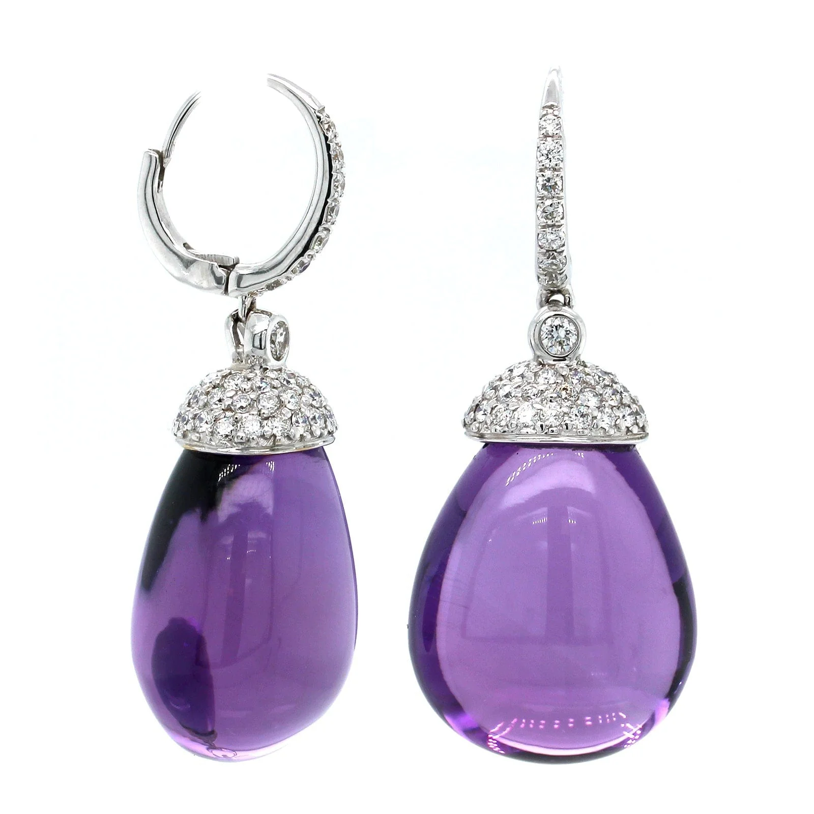 18K White Gold Cabochon Amethyst Drop Earrings - Image 3