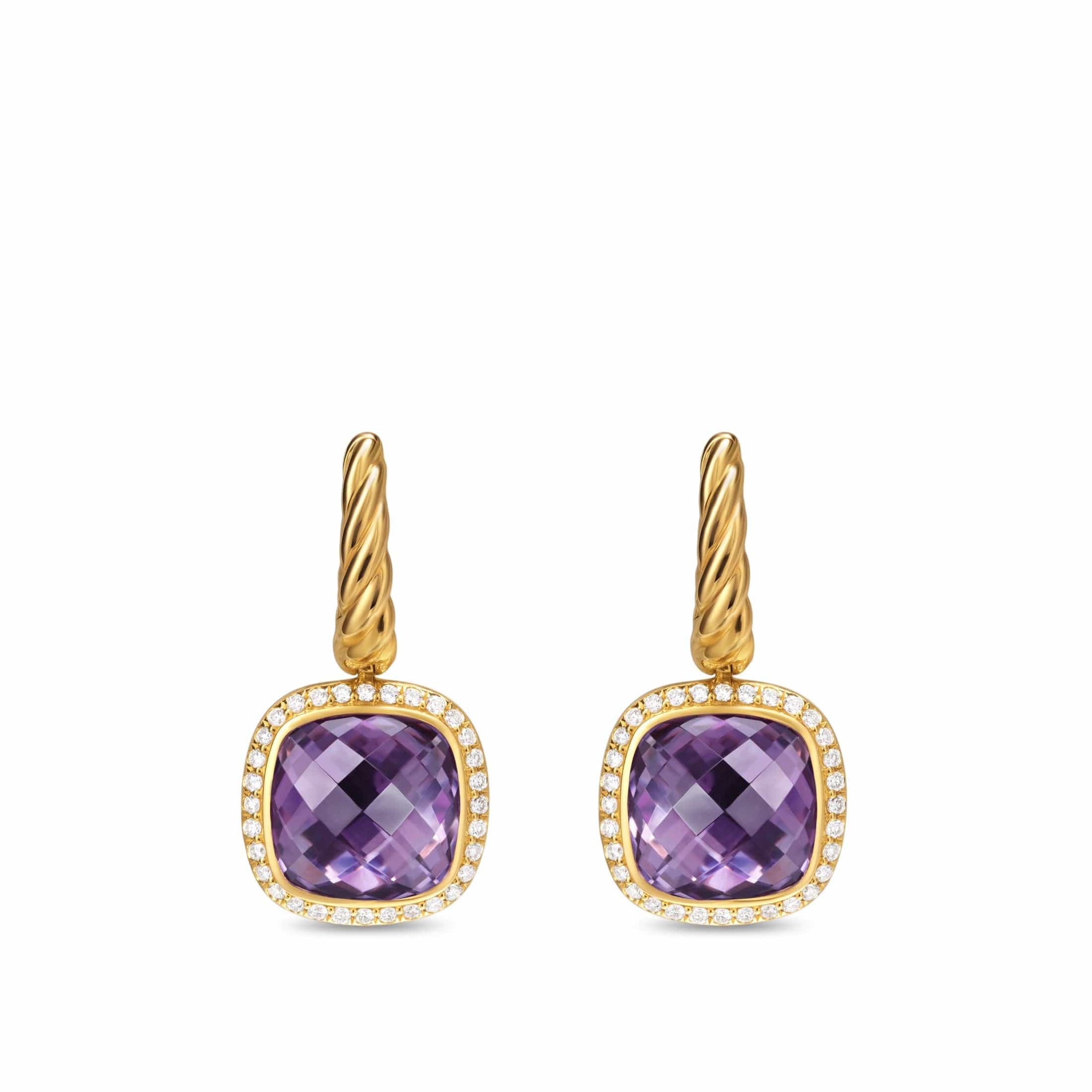 Albion® Drop Earrings 18K Yellow Gold with Amethyst and Diamonds, 10mm