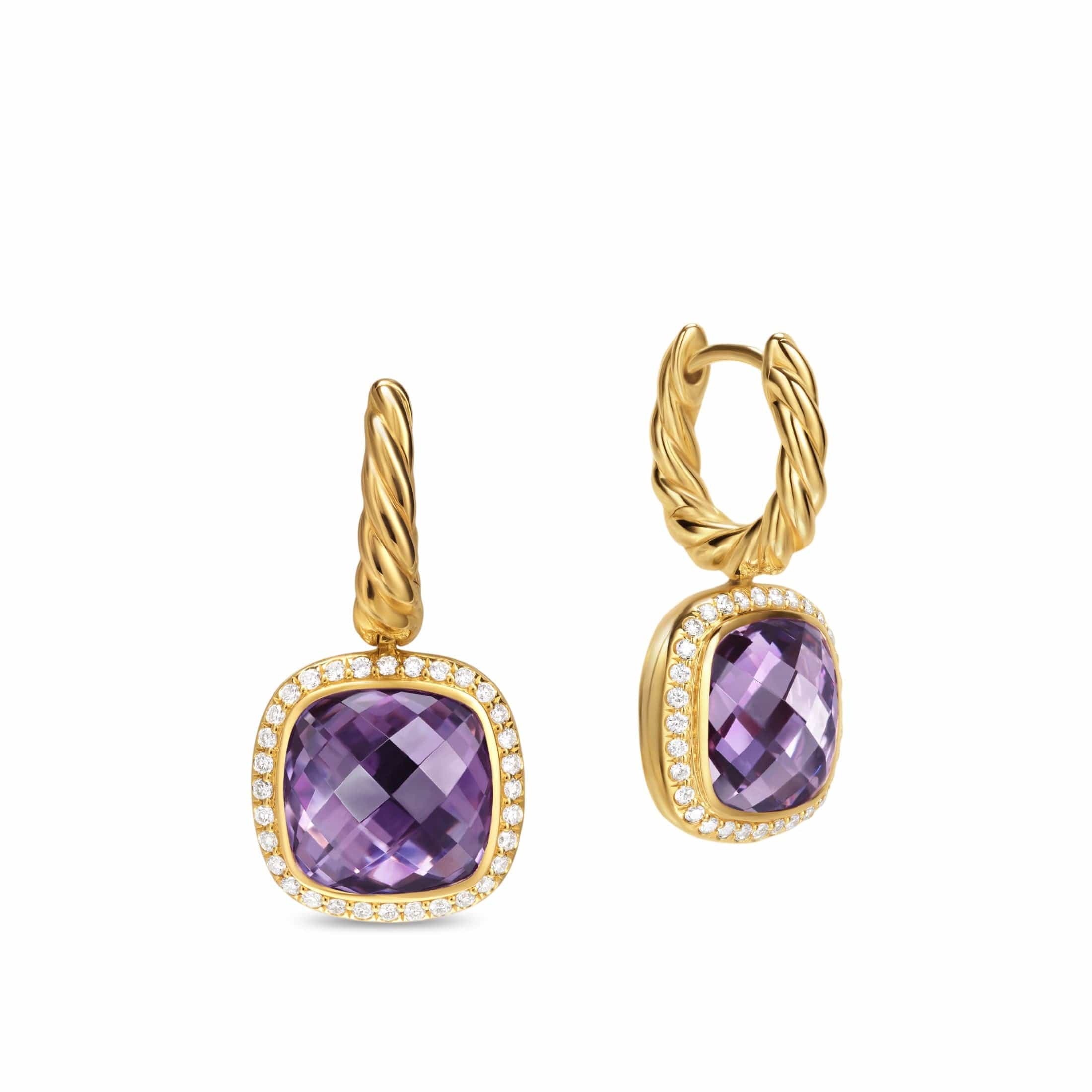 Albion® Drop Earrings 18K Yellow Gold with Amethyst and Diamonds, 10mm - Image 2