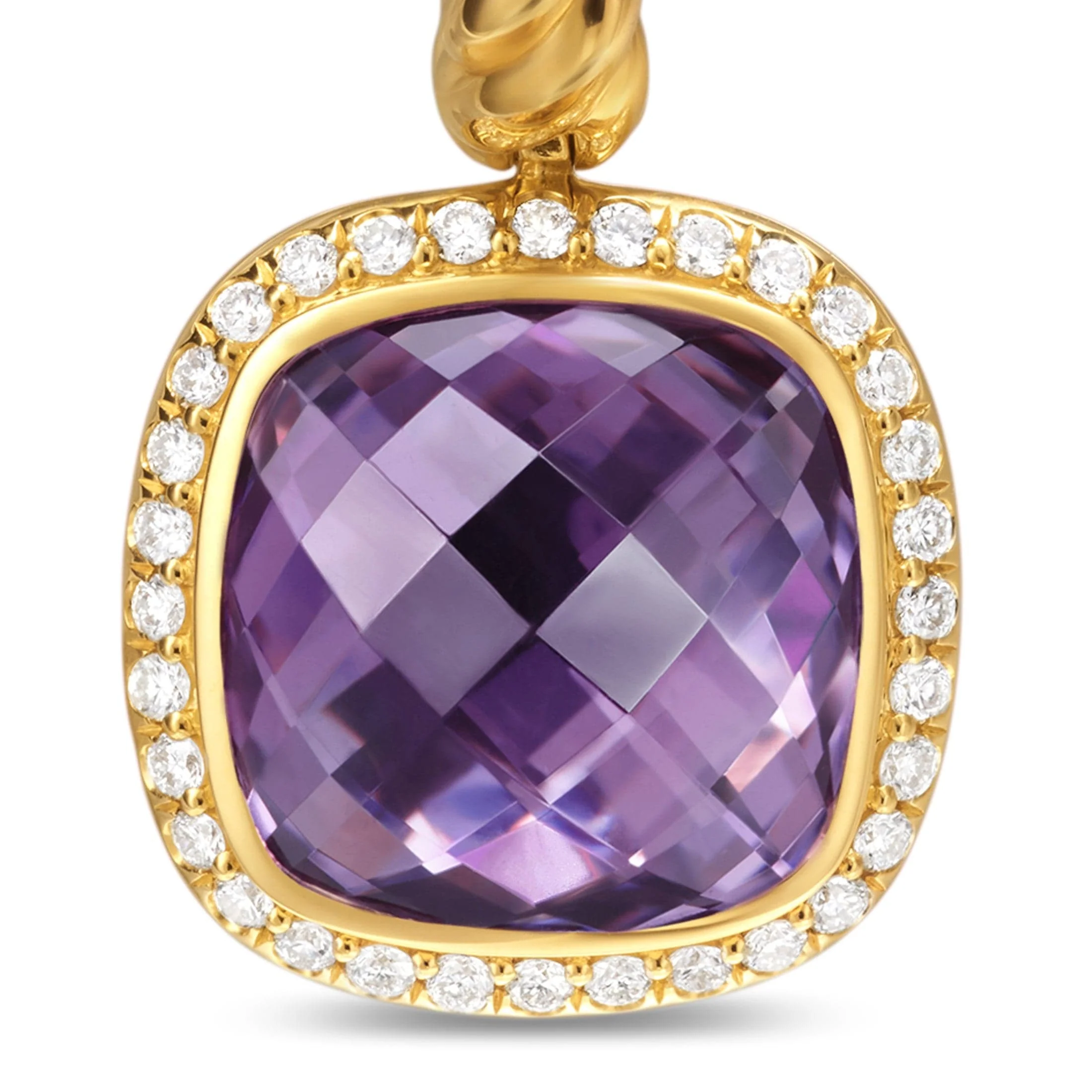 Albion® Drop Earrings 18K Yellow Gold with Amethyst and Diamonds, 10mm - Image 3