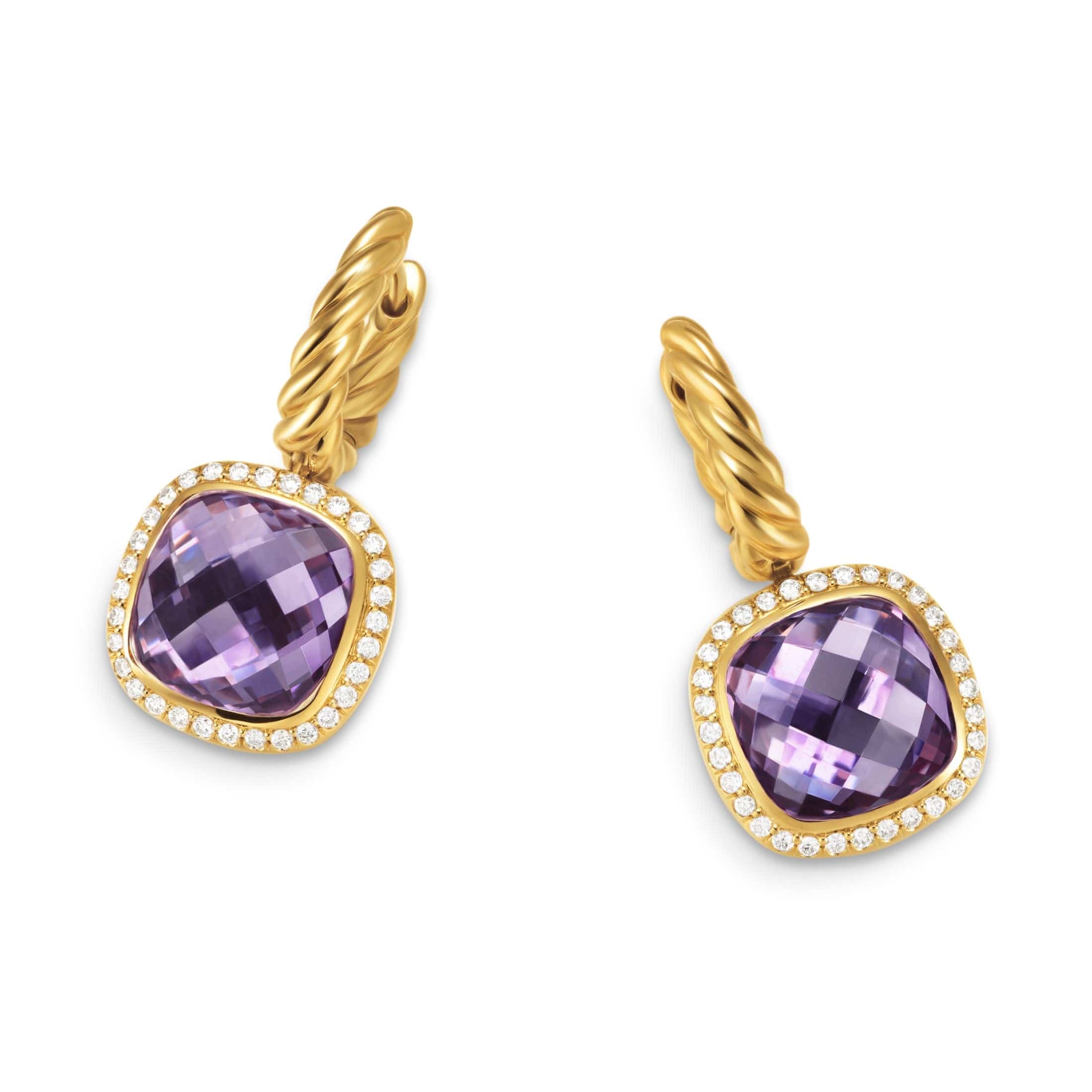 Albion® Drop Earrings 18K Yellow Gold with Amethyst and Diamonds, 10mm - Image 4