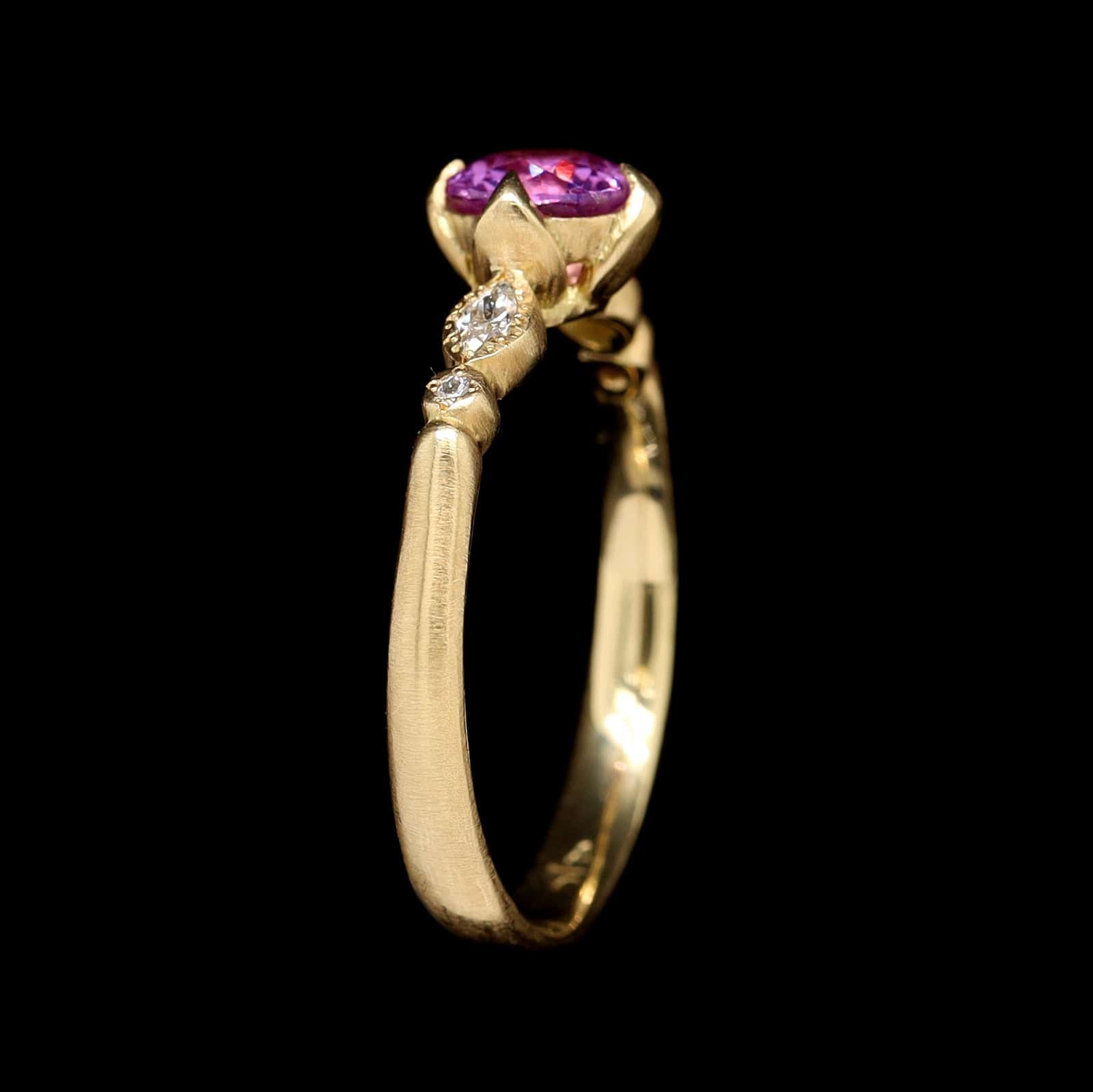 Adel Chefridi 18K Yellow Gold Estate Pink Sapphire and Diamond Rosebud Ring - Image 2