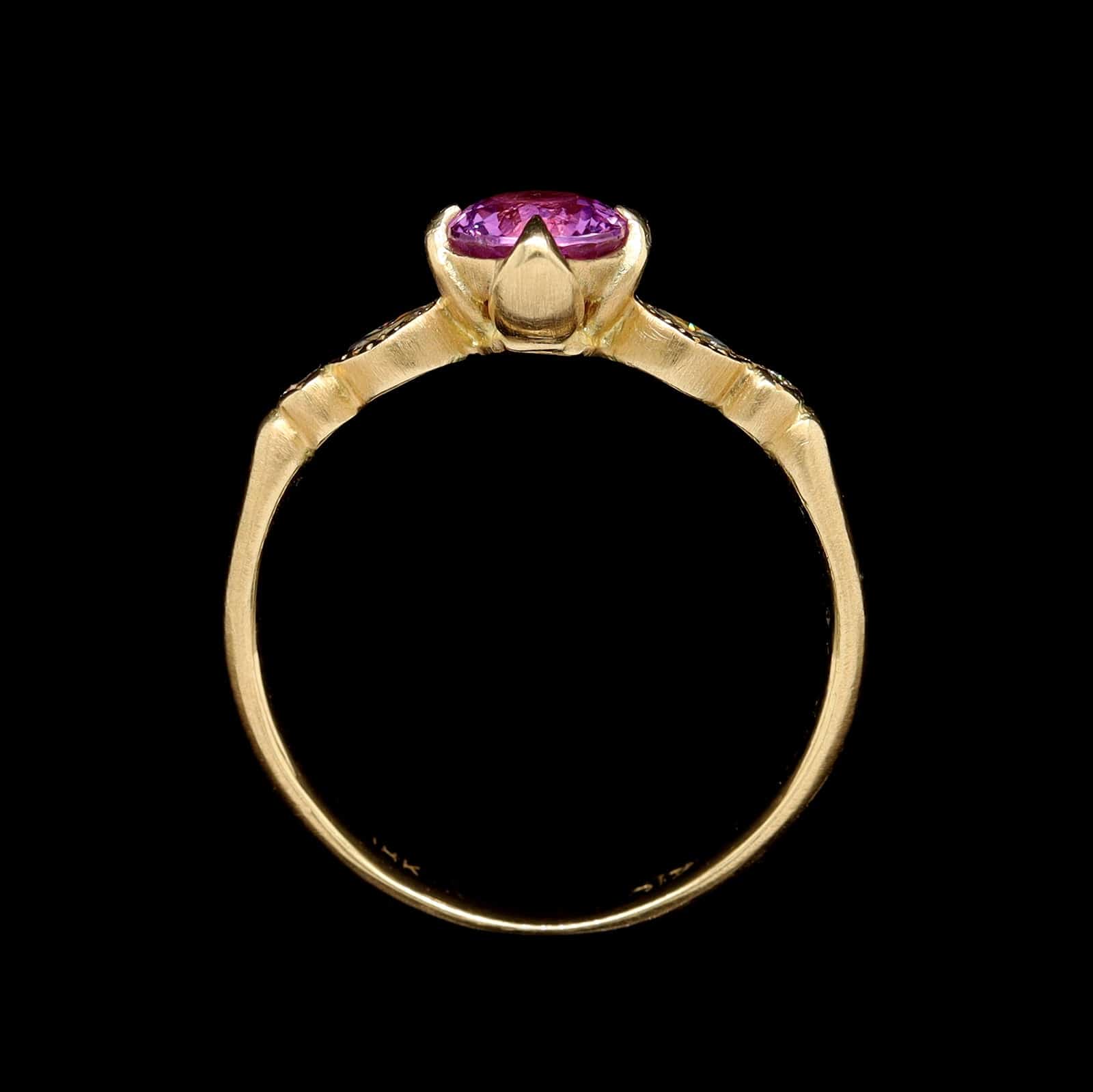 Adel Chefridi 18K Yellow Gold Estate Pink Sapphire and Diamond Rosebud Ring - Image 3