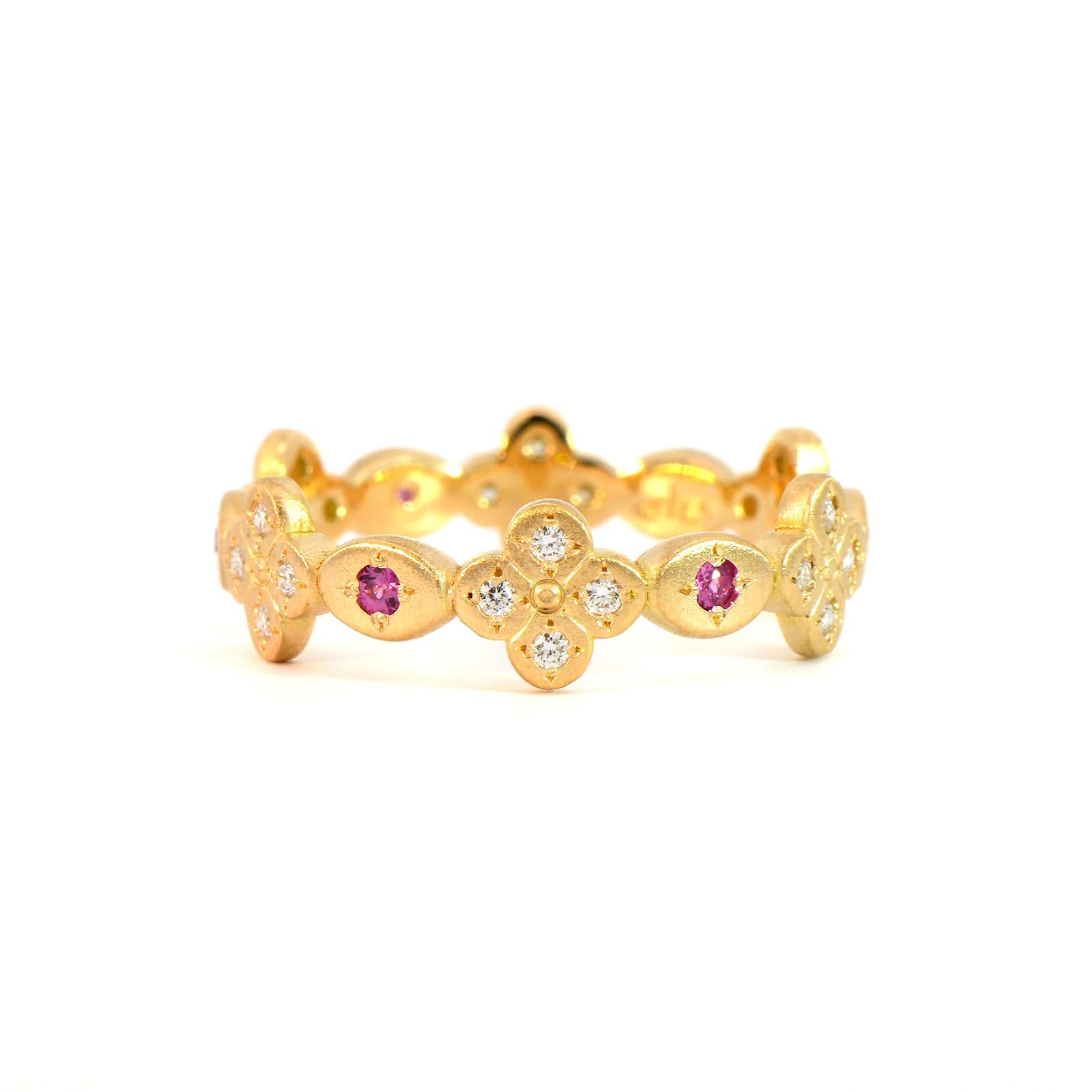 Adel Chefridi 18K Yellow Gold Pink Sapphire & Diamond Clover Band