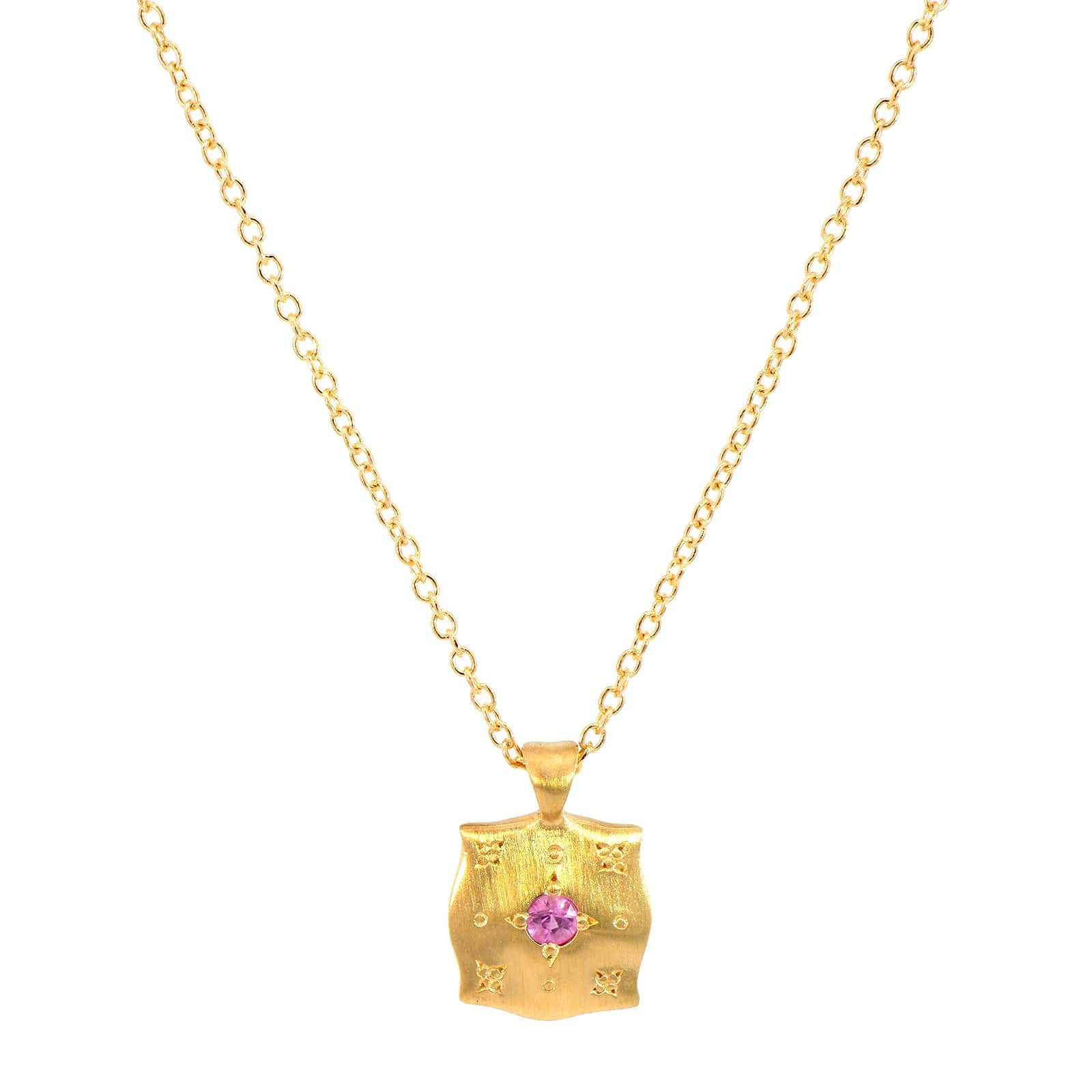 Adel Chefridi 18K Yellow Gold Pink Sapphire Pillow Charm Pendant