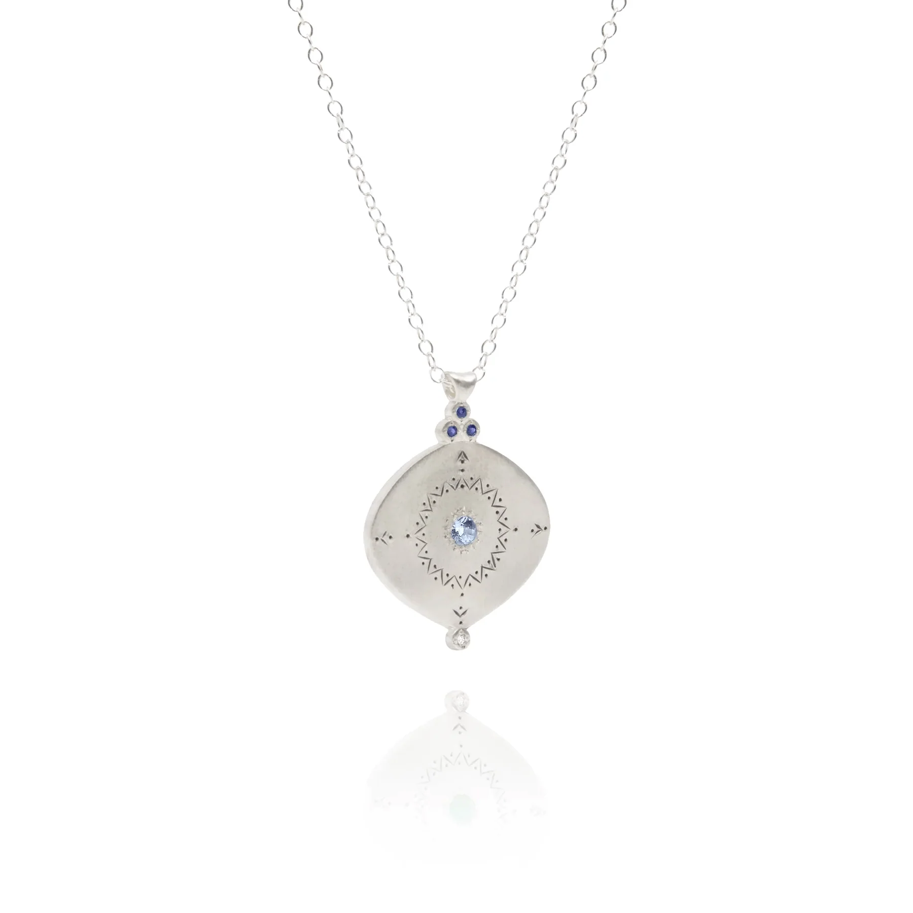 Adel Chefridi Sterling Silver and 18K Yellow Gold Aquamarine Diamond Pendant - Image 2