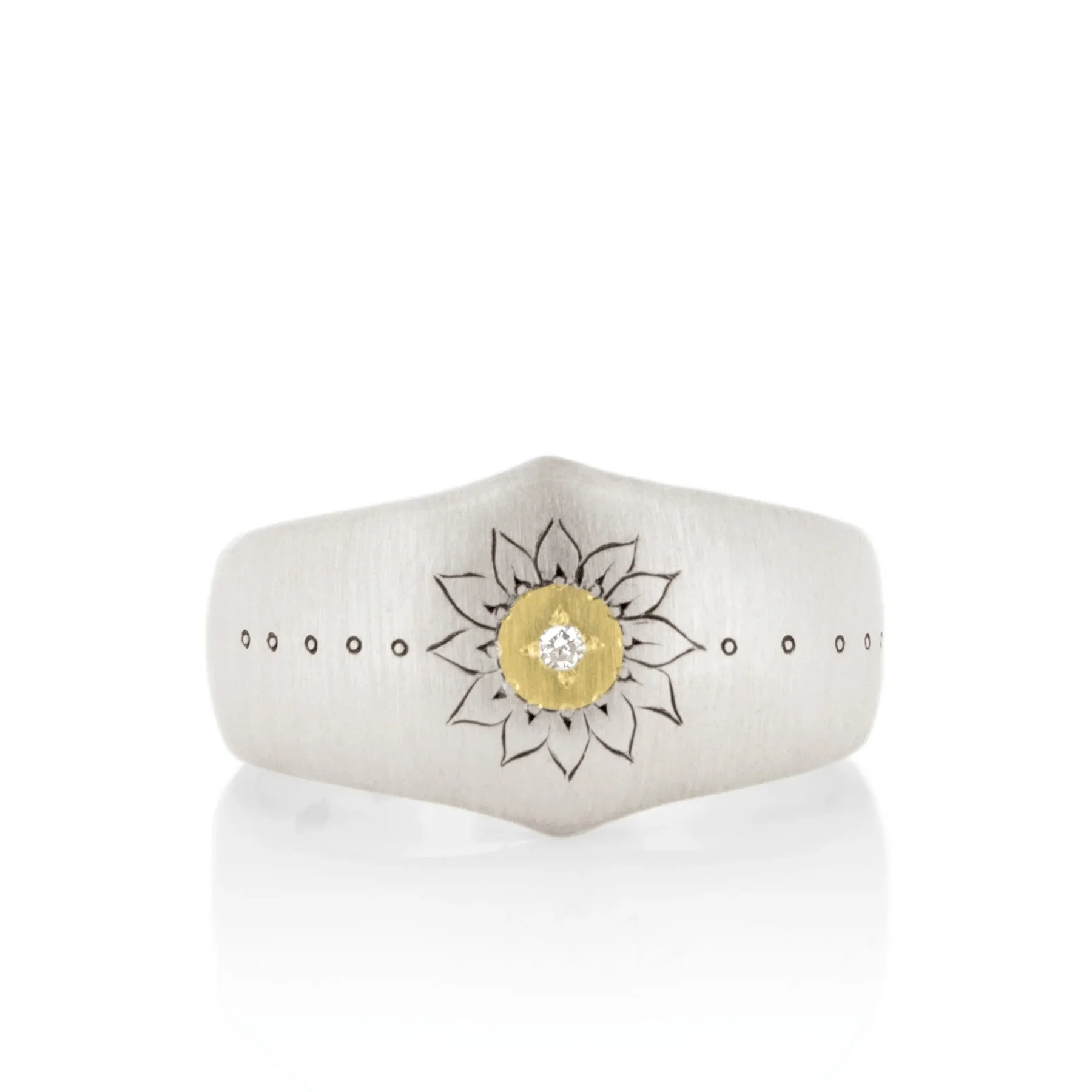 Adel Chefridi Sterling Silver and 18K Yellow Gold Soleil Diamond Ring