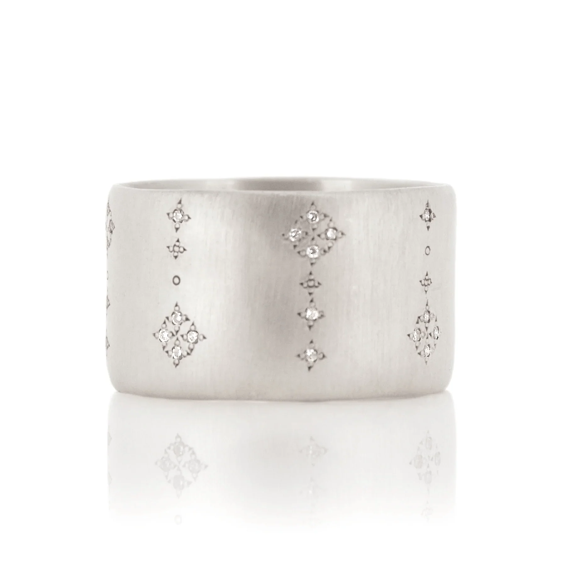 Adel Chefridi Sterling Silver Diamond Wide Band Ring