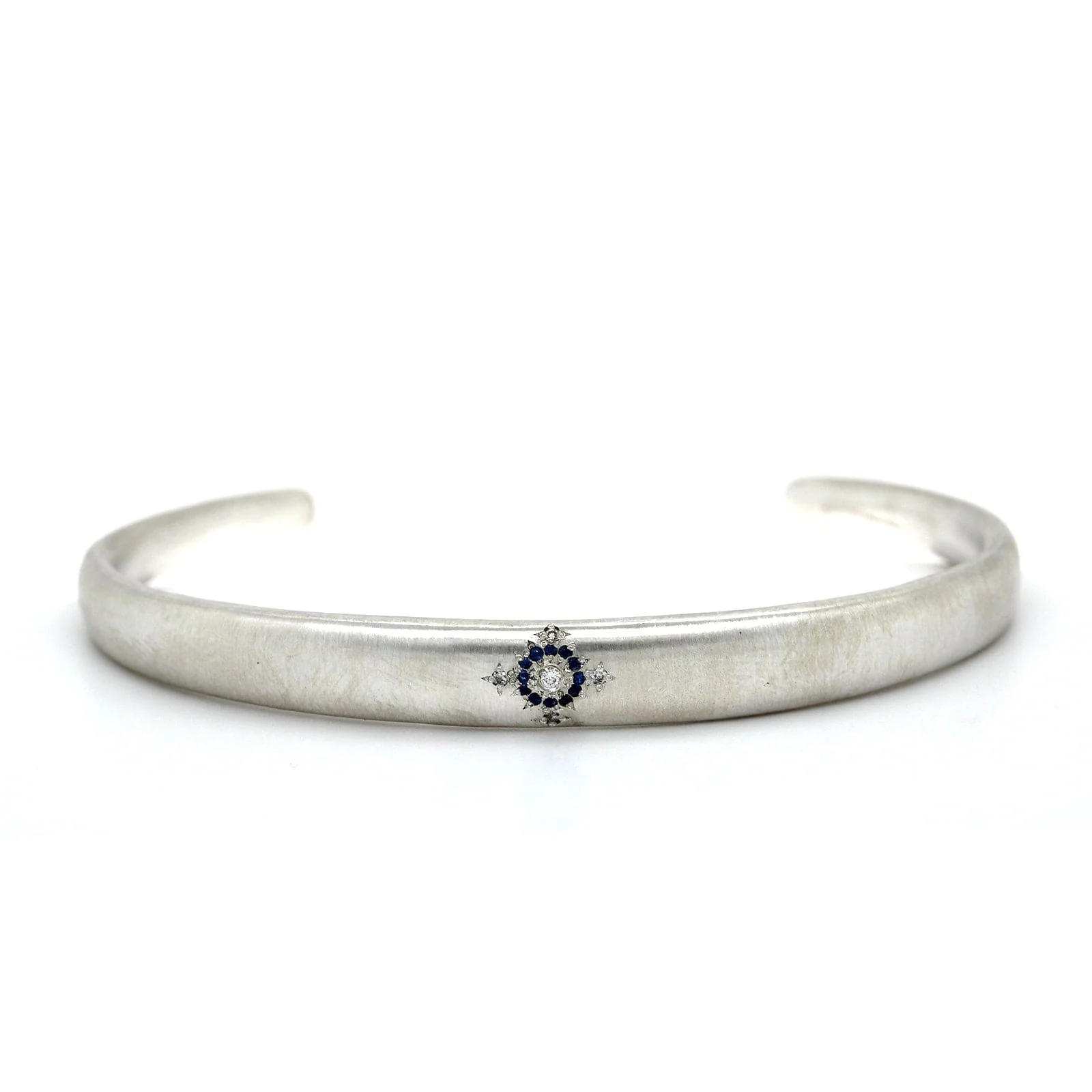 Adel Chefridi Sterling Silver Sapphire and Diamond Cuff Bracelet