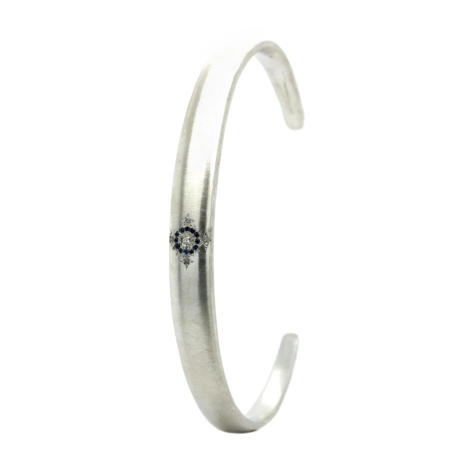 Adel Chefridi Sterling Silver Sapphire and Diamond Cuff Bracelet - Image 2