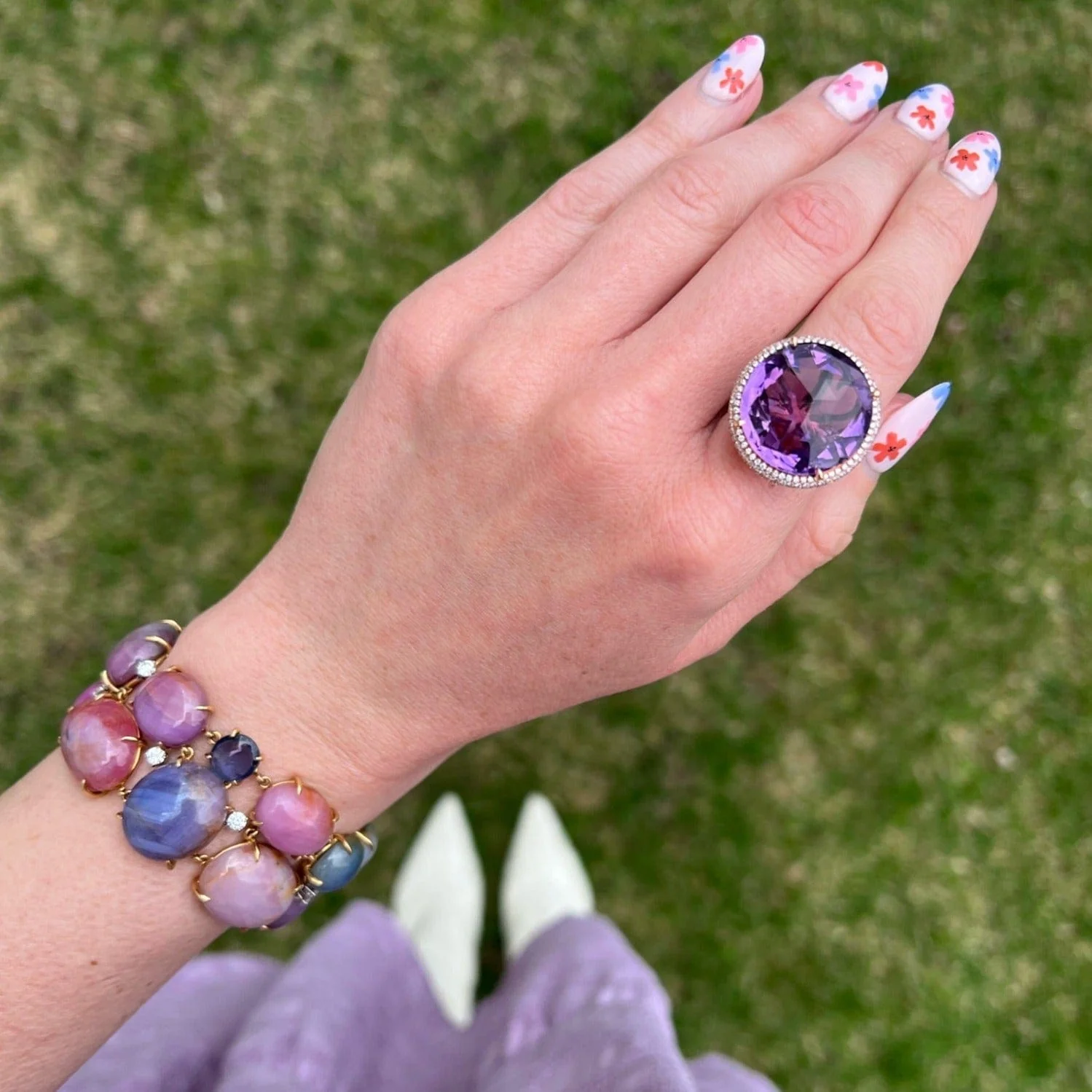 18K Rose Gold Amethyst Diamond Halo Ring - Image 2