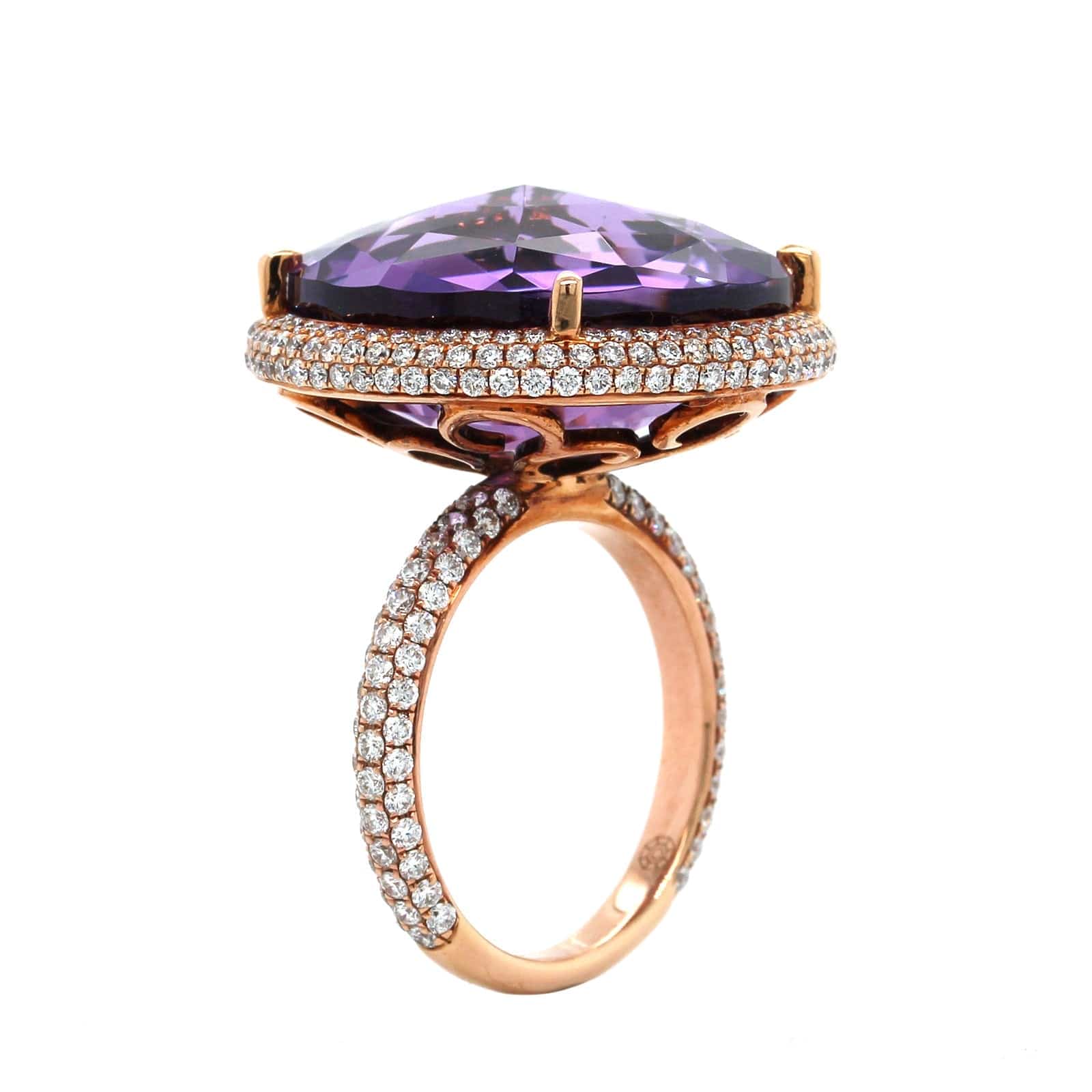 18K Rose Gold Amethyst Diamond Halo Ring - Image 3